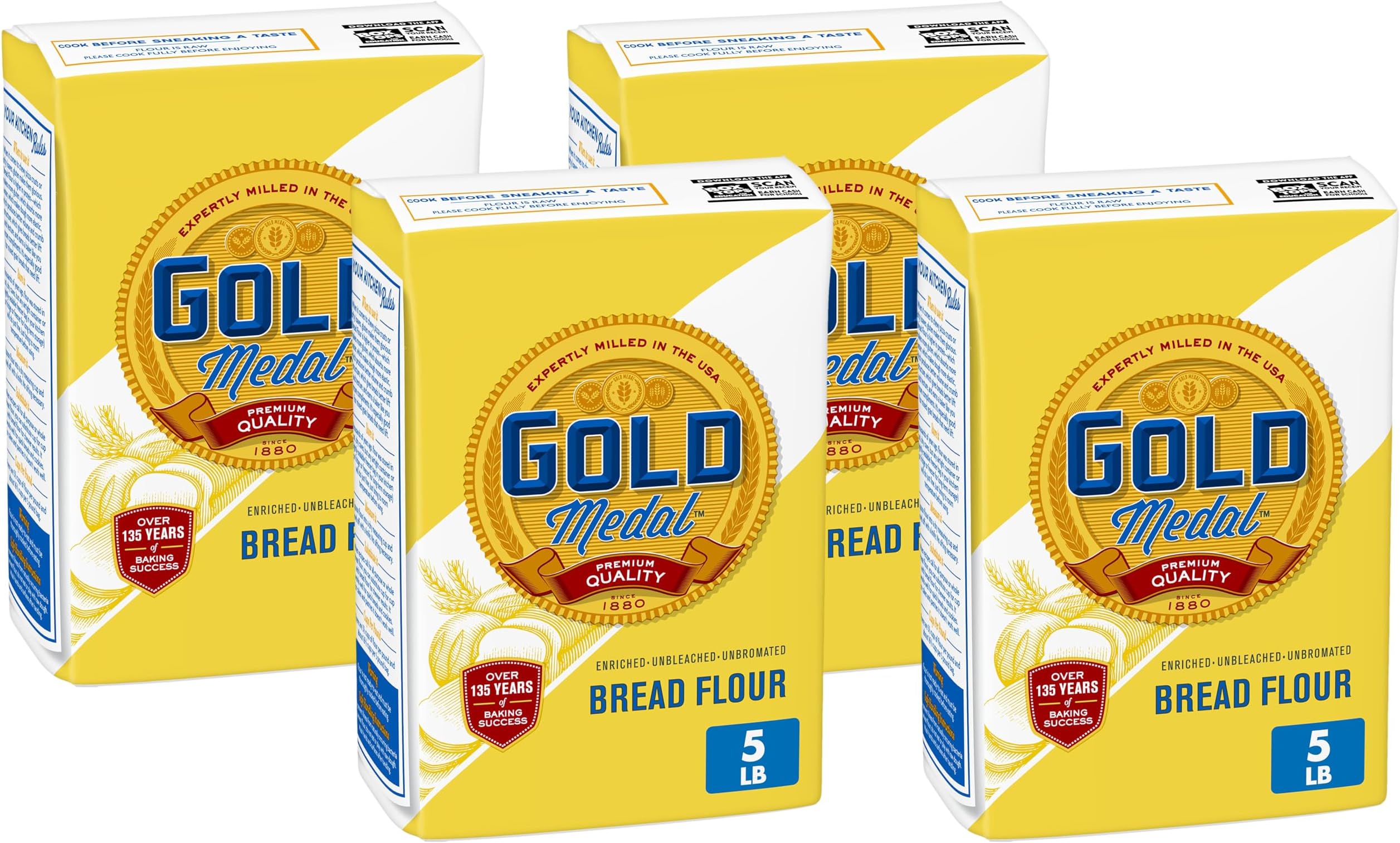 Gold Medal Premium Quality Unbleached Bread Flour, 5 lb (Pack of 4)