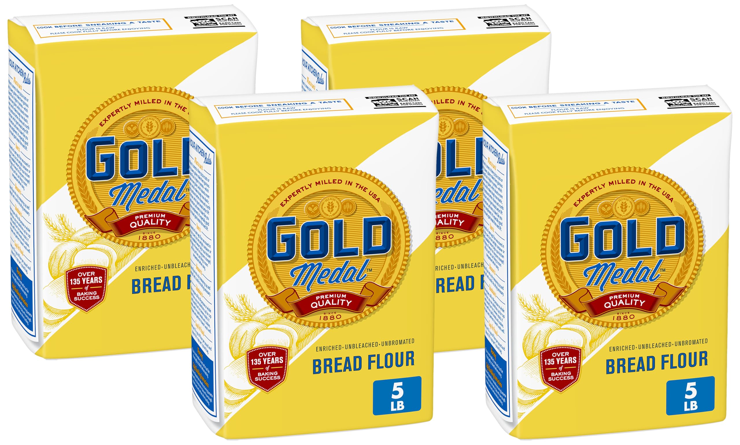 Gold MedalPremium Quality Unbleached Bread Flour, 5 lb (Pack of 4)