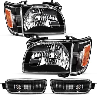 Headlight Assembly Compatible with 01 02 03 04 Toyota Tacoma 2001 2002 2003 2004 Toyota Tacoma 2001-2004 Toyota Tacoma Headlights+Bumper Light (Black Housing Amber Reflector)