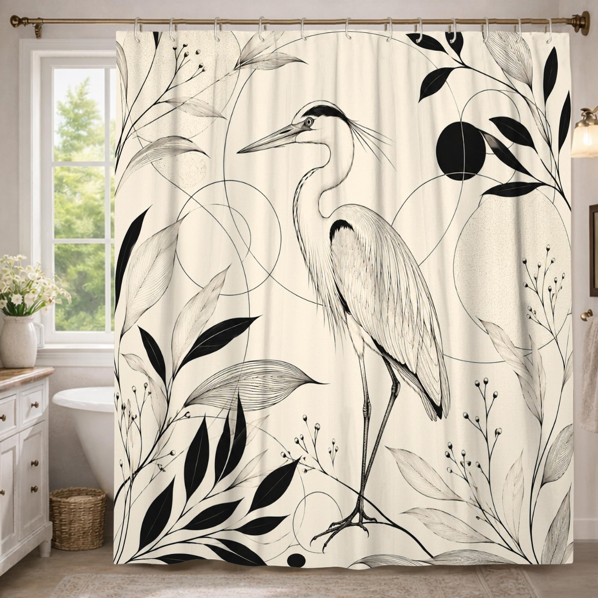 Rideau de douche extra long tissu imperméable grande baignoire salle de bain Heron