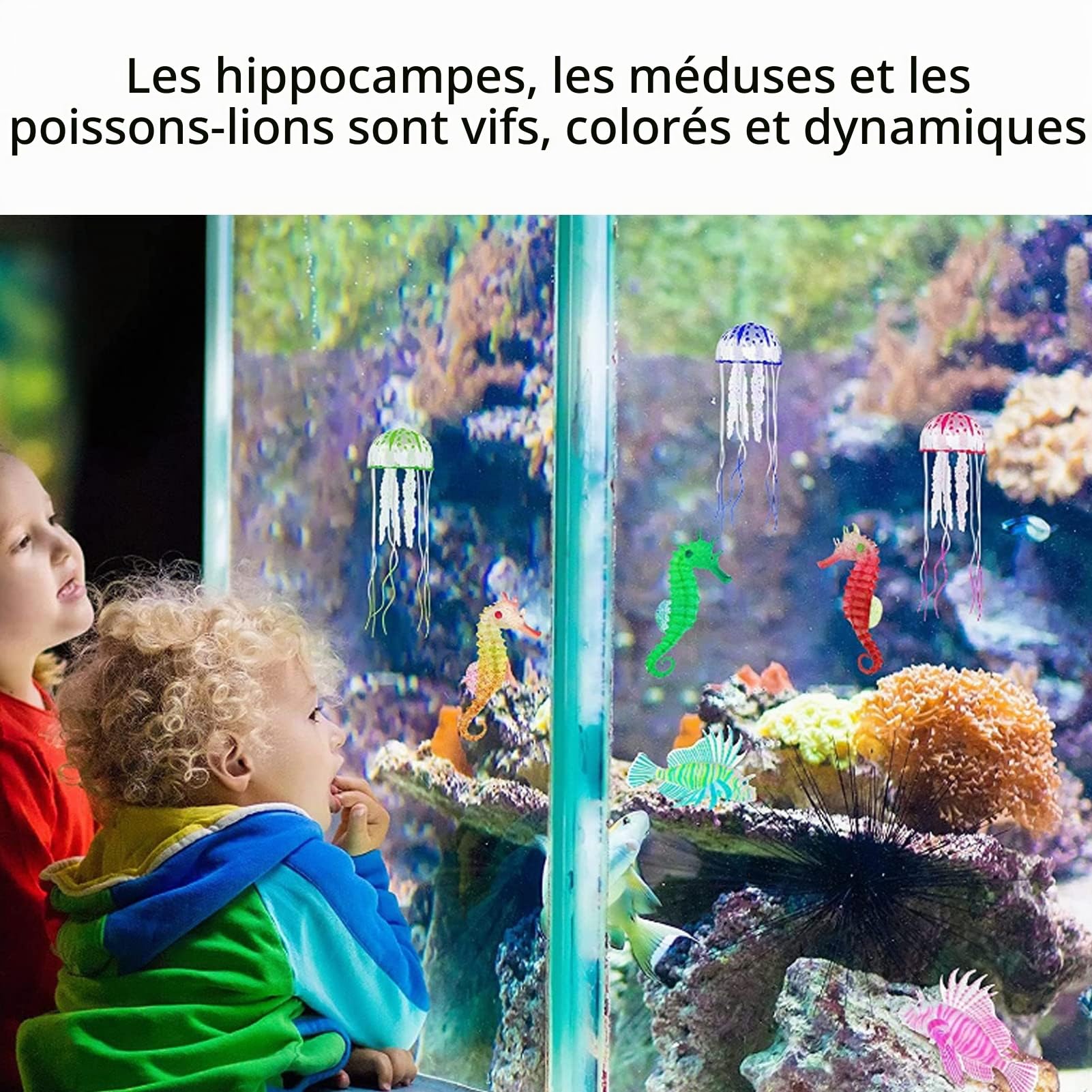 Décoration Lumineuse d'aquarium de 8pcs, Hippocampe Flottant Artificiel de méduse de Nylon de Silicone pour l'aquarium de réservoir de Poissons, décoration d'aquarium de Simulation