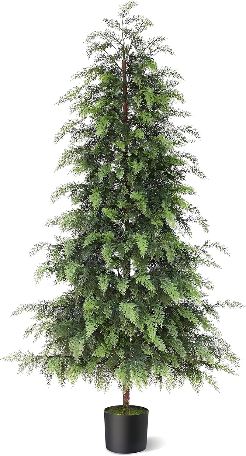 Christmas Tree,5FT Artificial Cedar Trees Topiary for Front Porch Decor,Fake Pine Shrubs Potted Plants Faux Bushes Cypress UV Resistant for Outdoor Indoor Door Offices Farmhouse Home Decor