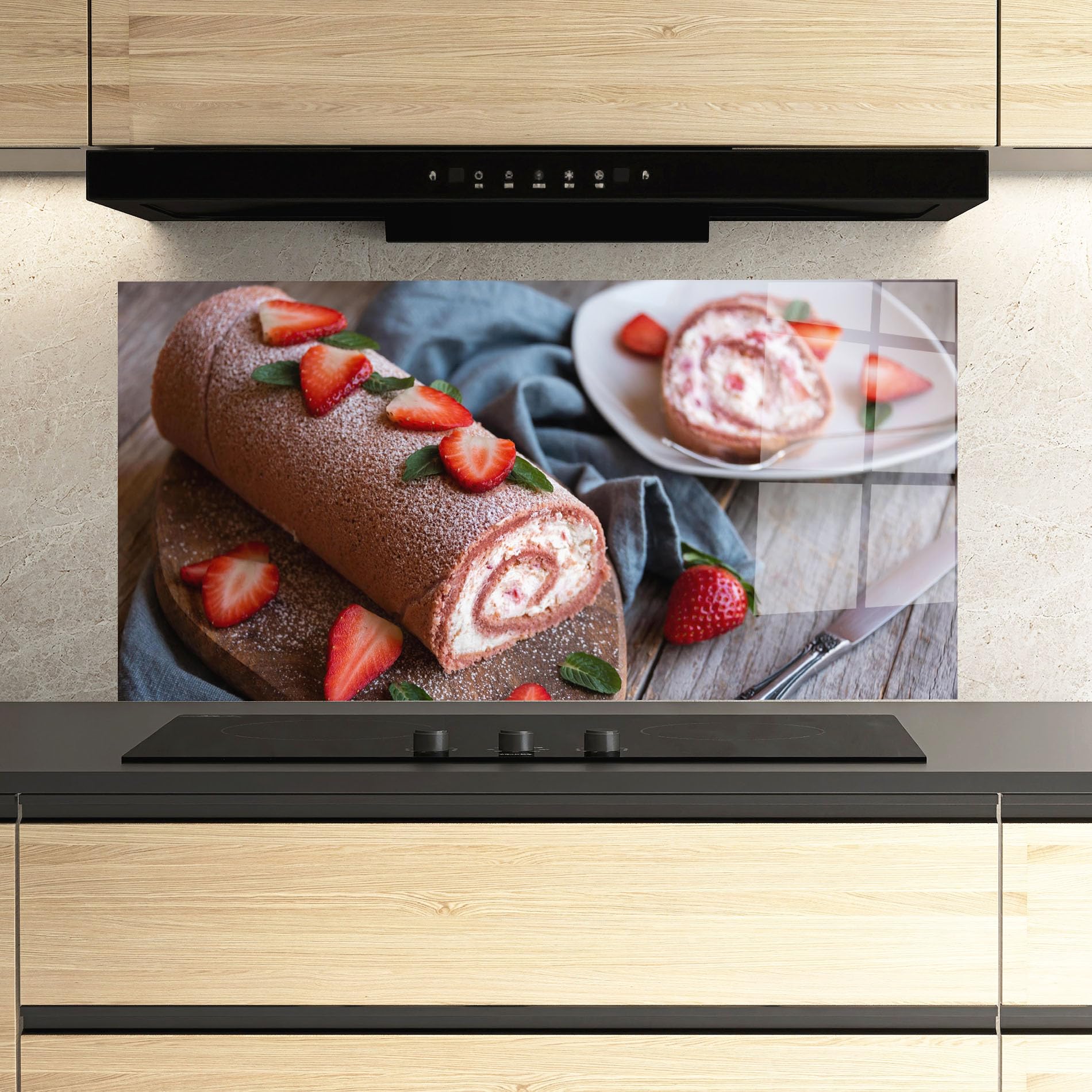ARTHUB® Panel de Vidrio para Cocina 60x150 cm, 4mm Vidrio Templado | Protección contra Salpicaduras, Protección contra Salpicaduras para Cocina, Alimentos, Strawberry Cake