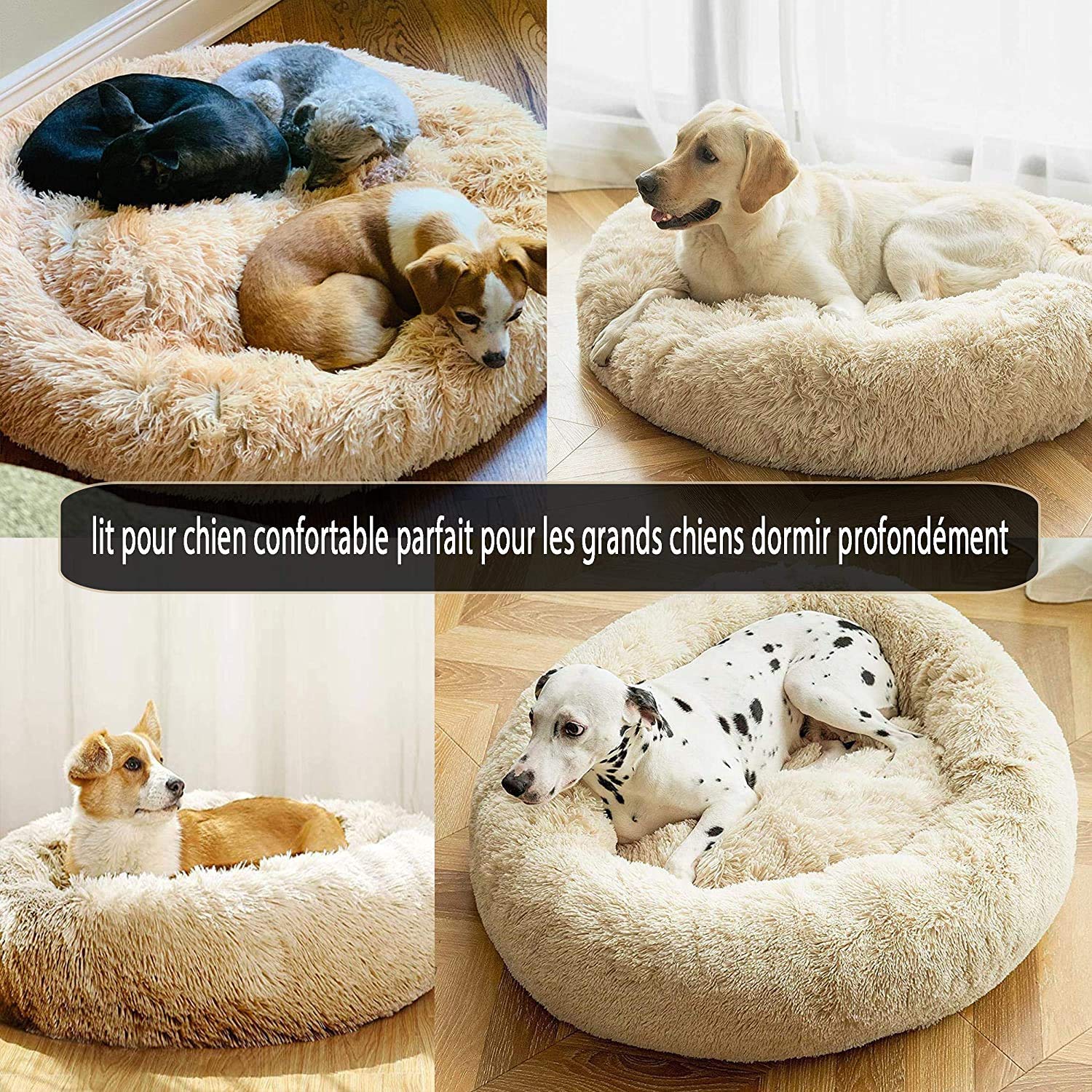 Lit pour Chien Apaisant,Lit pour Chien Extra-Doux Confortable,Puppy Love Rond Donut Moelleux,Panier Chat Chien Dehoussable,Coussin Chien Anti Stress XXXL