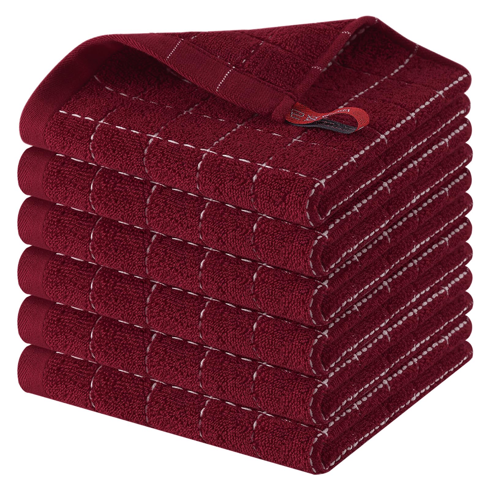 Homaxy 100% Cotton Terry Kitchen Dish Cloths, 6 Pack, Burgundy | Ultra Soft and Absorbent, Suitable for Drying and Washing Dishes