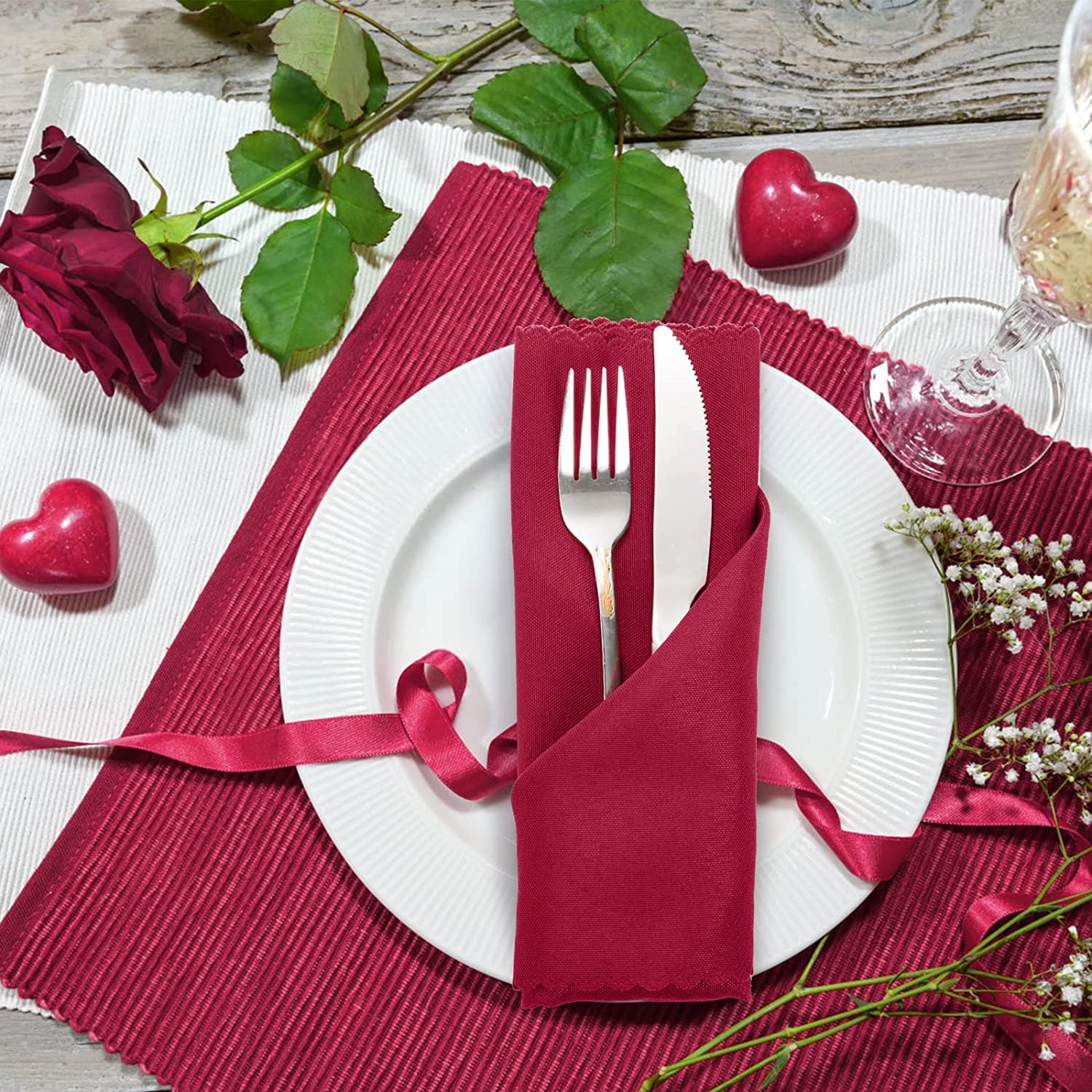 Encasa Cotton Cloth Napkins Set Of 6 - Ticking Red, 45x45 Cm, Machine Washable Reusable Dining Napkins - View #5