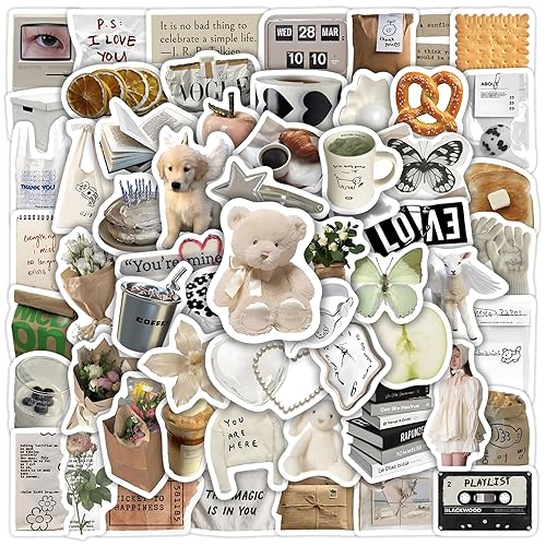 70 PCS Aesthetic White Retro Stickers Pack, Y2K Vintage Vinyl Decals for Water Bottles, Waterproof Laptop Skateboard Phone Case Decor for Adults Teens Kids