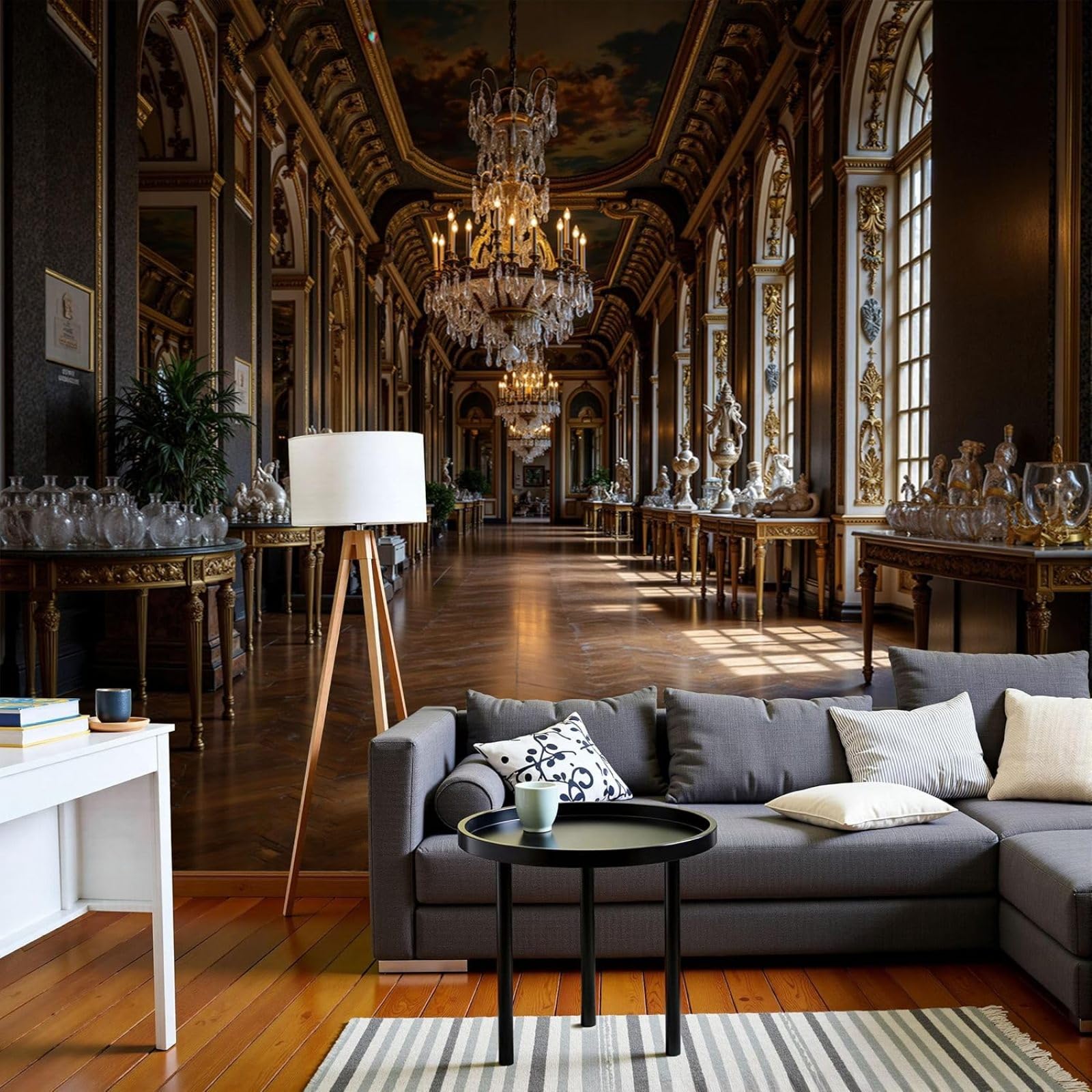 Non-woven photo wallpaper, magnificent palace corridors, 3D effect Baroque architecture for living room and bedroom, brown non-woven wallpaper for wall decoration, 400cm x 280cm stickers - frameless p