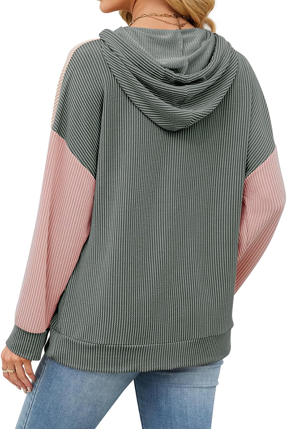 Women Color Block Oversized Hoodies Sweatshirt Casual Long Sleeve Hoodies Drawstring Sweatshirt Pullover - Image 5