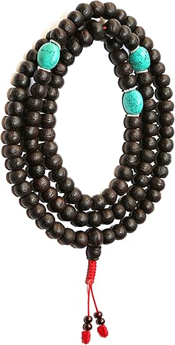Bodhi Seed Mala, Mala de oración budista, cuentas espaciadoras turquesa, nudo ajustable