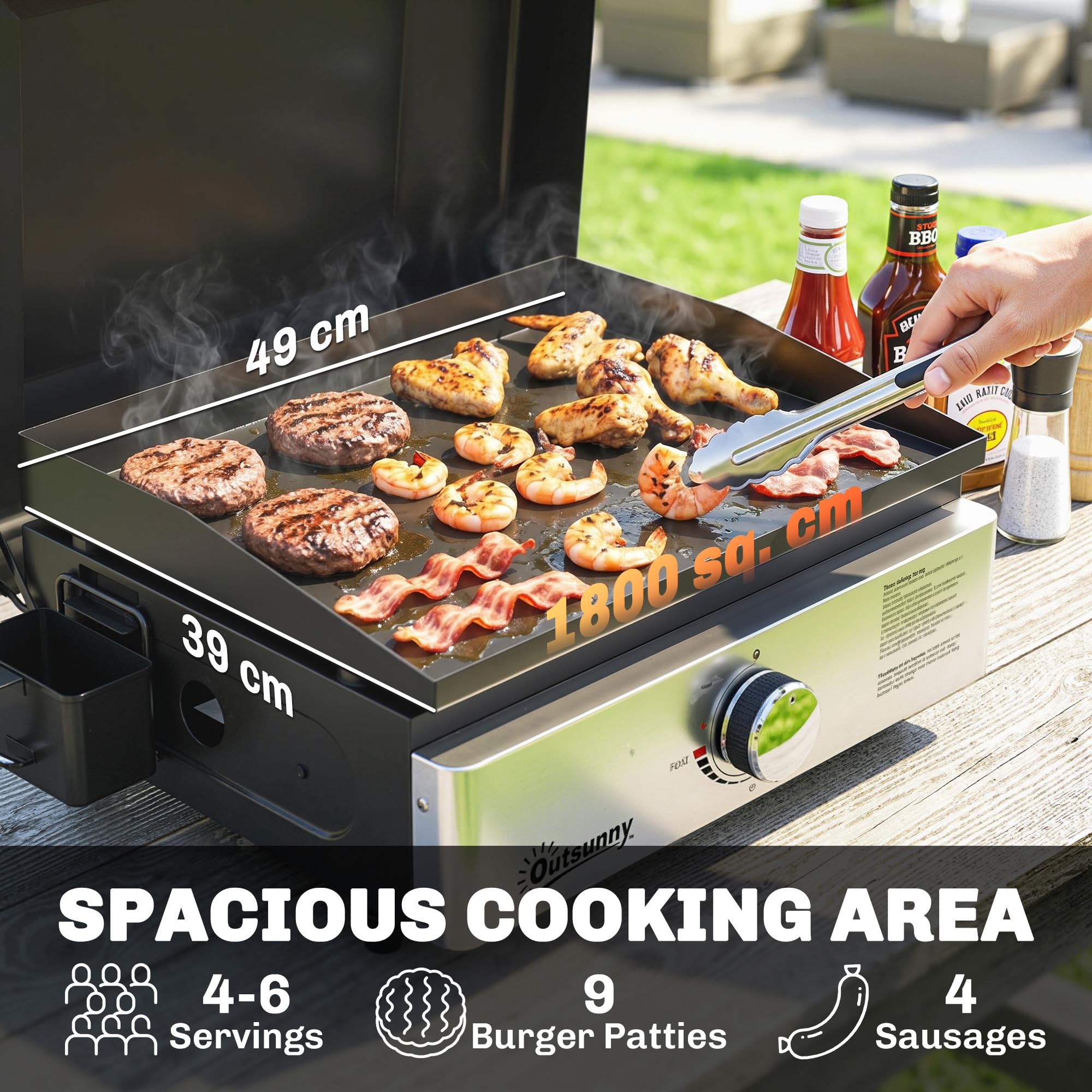 Outsunny Plancha à gaz portable de 3,5 kW - Barbecue à gaz de table avec réservoir de graisse - Pour camping, pique-nique, terrasse - Noir