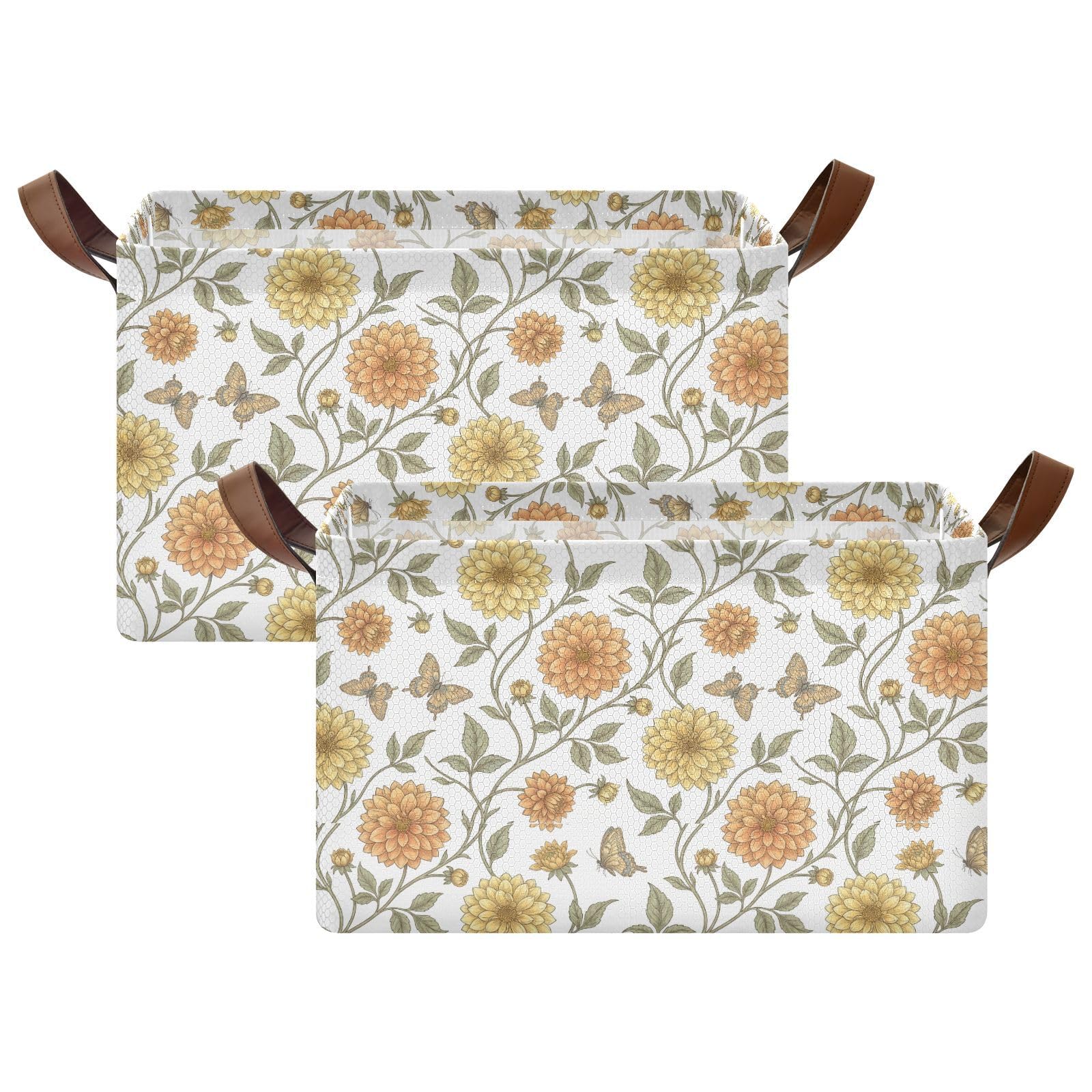 KLL Dahlia_butterfly_william_morris_pattern Kosze do przechowywania na półki z uchwytami, dekoracyjne, duże pojemniki na książki, ręczniki i ubrania, 2-pak cajas de madera para organizar