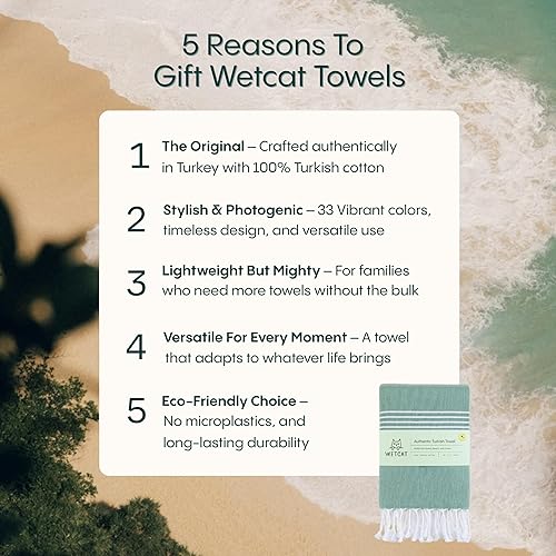 Miniatura 8 de WETCAT Toalla de playa original turca (39 x 71)  Peshtemal prelavado, 100% algodón, muy absorbente, de secado rápido y ultra suave, seguro de