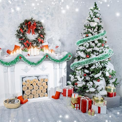 Miniatura 6 de Waydress Guirnalda de oropel de Navidad, guirnalda metálica brillante para árbol de Navidad, decoración de oropel colgante de Navidad, corona de