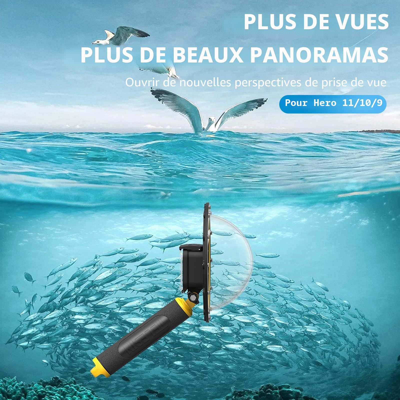 TELESIN Port dôme pour GoPro Hero 11 10 9 Black Boîtier étanche pour objectif de caméra de plongée avec déclencheur à pistolet, poignée flottante Accessoires de caméra d'action GoPro 11 10 9