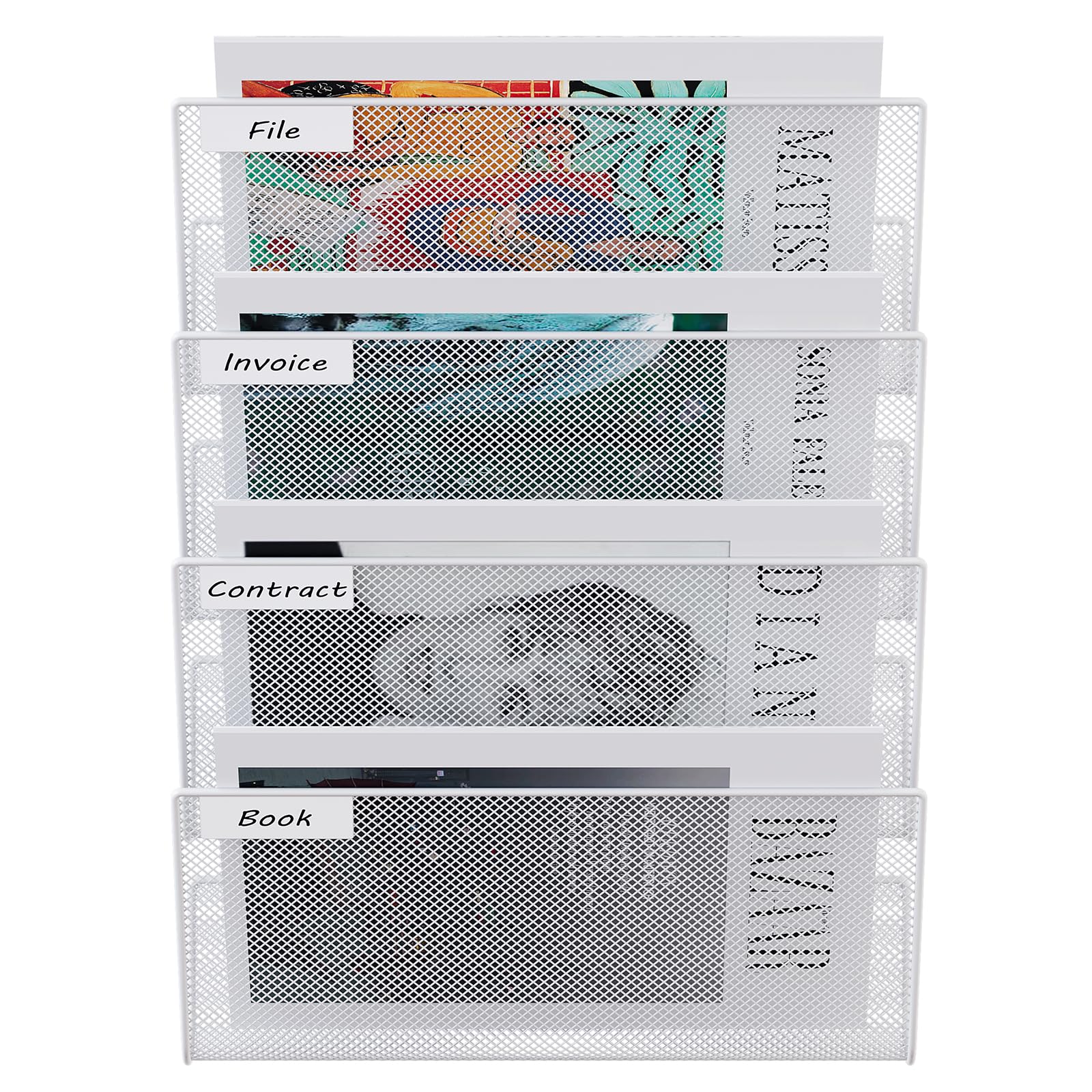 EasyPAG 3 Compartimentos Metal Malla A4 Archivador de Pared Oficina Organizador Documentos Cartas Pared Soporte Revistas Pared Almacenamiento Revistero Correo,Blanco