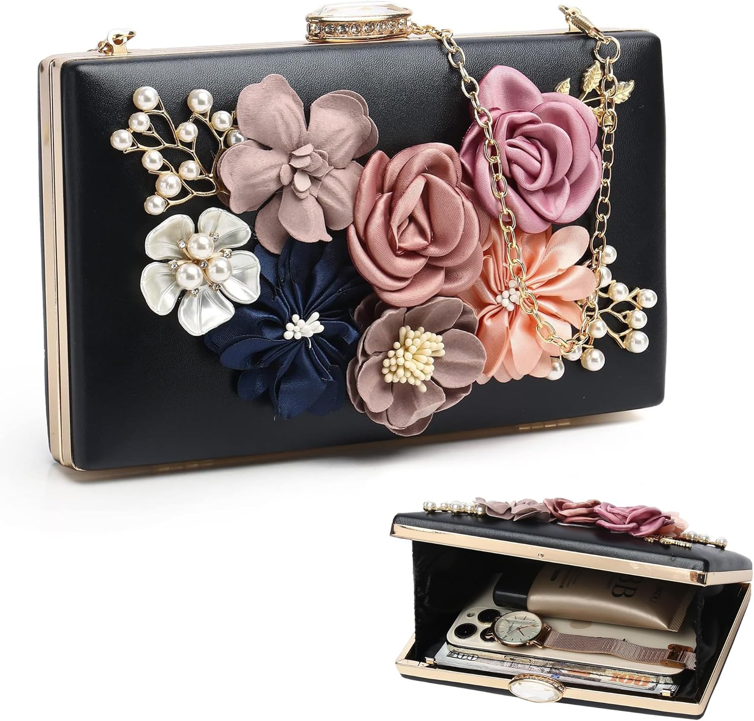 Clutch Purses for Women, Evening Clutch Clutch Purses for Women Formal, Banquet Bag with Floral Decoration, Gatherings