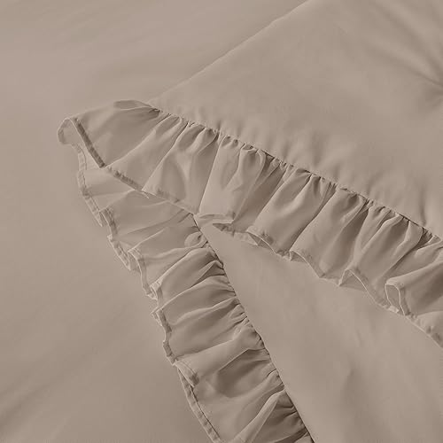 Miniatura 72 de Andency Juego de edredón beige tamaño King, 3 piezas estilo farmhouse shabby chic con volantes, ligero esponjoso suave de microfibra para todas