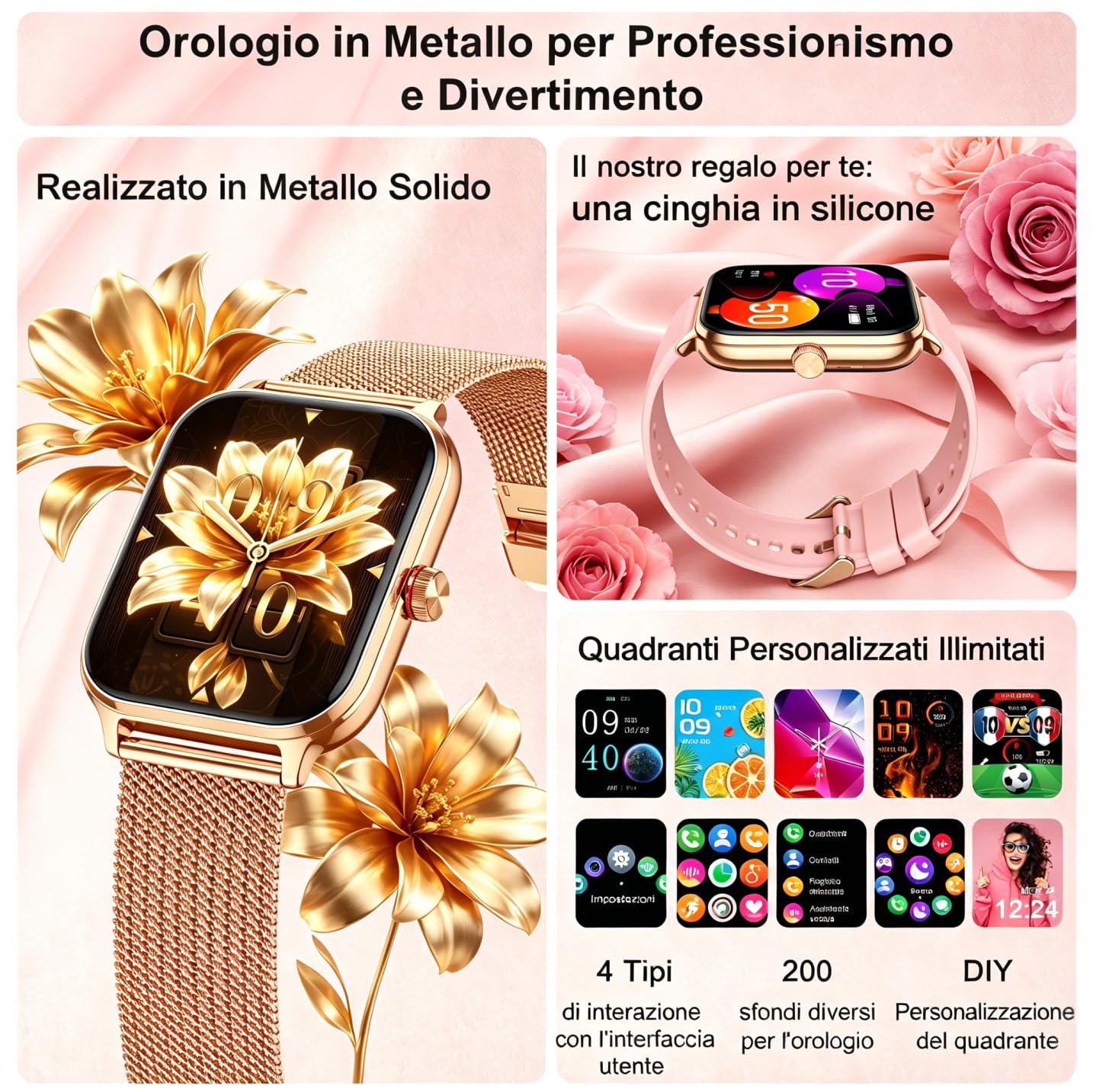 LODIMEKE Smartwatch Pressione Sanguigna e Chiamate, 1.96" Orologio Uomo Donna Fitness con Cardio Contapassi Sonno, 100+ Modalità Sportive, Sveglia e Calcolatrice, AI Assistente, Regalo per iOS Android
