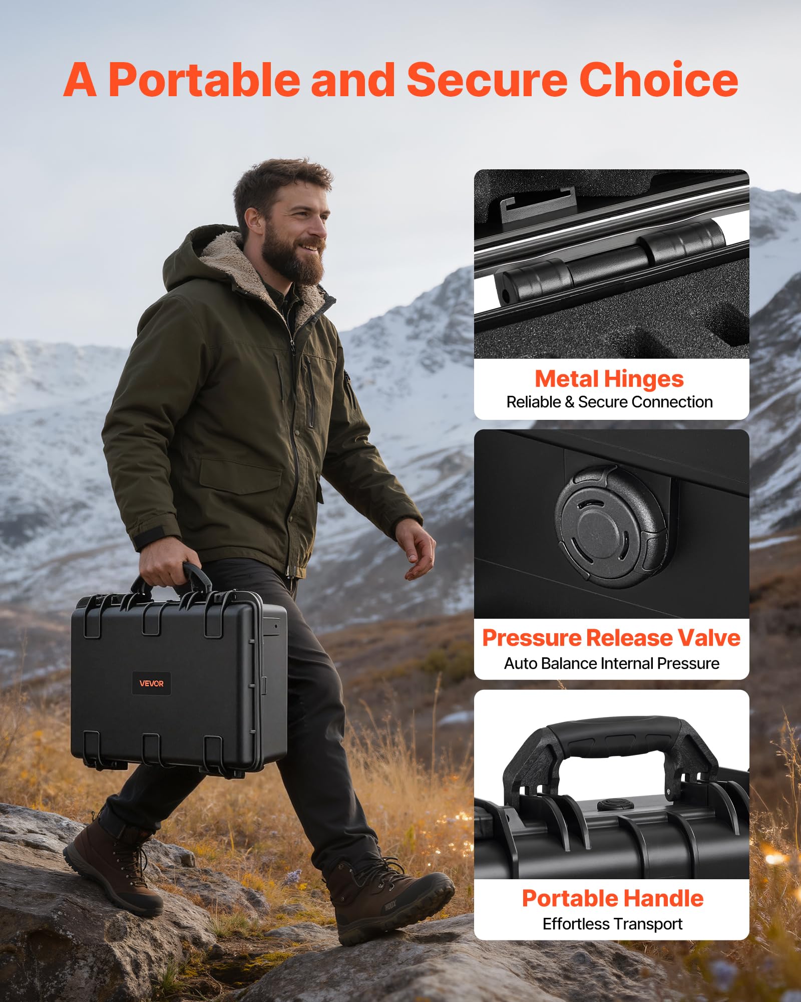 VEVOR Estuche Rígido para Pistola con Revestimiento de Espuma XPE, Funda para 6 Pistolas, Resistente al Agua y Polvo con Interior Personalizable y Asa 475 x 415 x 215 mm, Negro, Cumple con la TSA