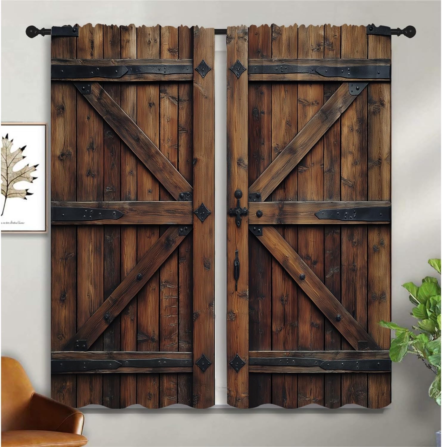 Country Farmhouse Door Boy Girls Blackout Curtains,Rustic Wood Vintage Farm Wooden Barn Door, 2 Panel Rod Pocket Thermal Insulated Drapes for Bedroom, Living, Kids Teen Room Deco 42x45 inch