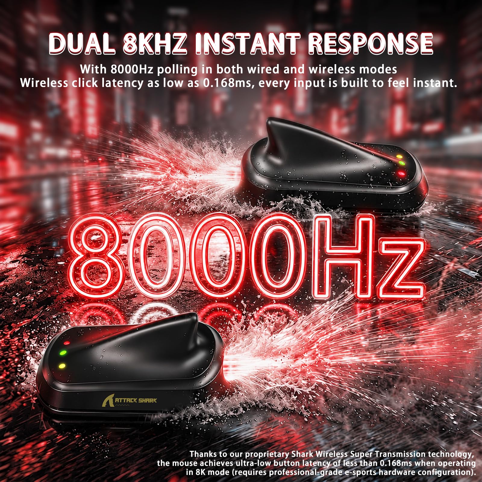 MAMBASNAKE ATTACK SHARK RS3 ULTRA Mouse Gaming Wireless In Fibra Di Carbonio, MCU Nordic 54L15, Sensore PAW3955MAX, Fino A 52000 DPI, Dual 8000Hz, 66g Ultra Leggero, Dongle Shark-Fin,for PC/MAC, Rosso
