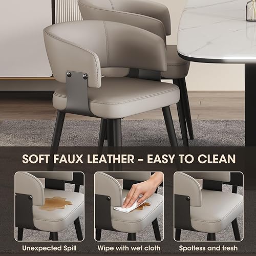 Miniatura 7 de Juego de 4 sillas de comedor modernas, tapizadas de piel sintética con respaldo abierto curvo, fácil montaje para comedor, restaurante, cafetería