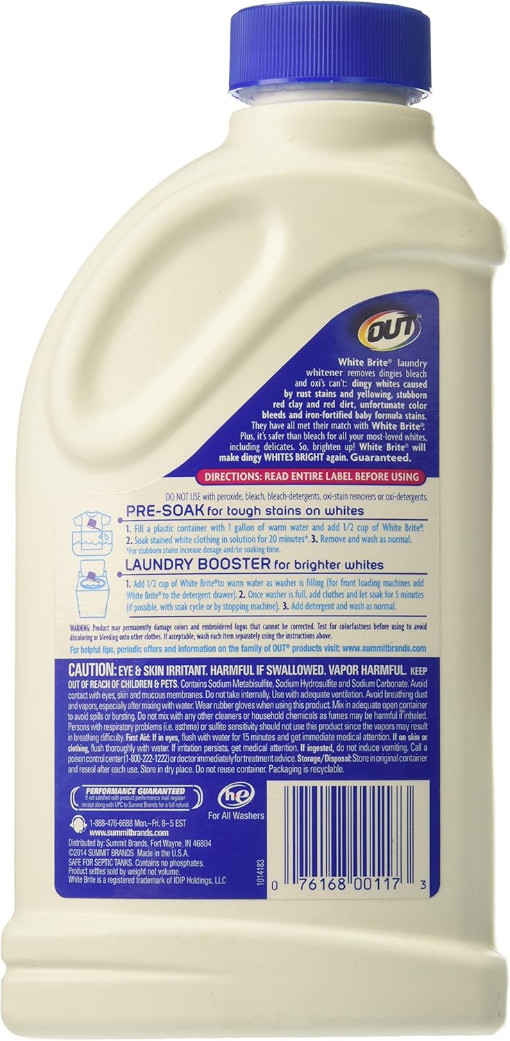 OUT White Brite Laundry Whitener, Removes Dinginess, Rust, Yellowing, Red Clay & Color Bleeds, Safe for Whites & Colors, 1 lb 12 oz (Pack of 6)