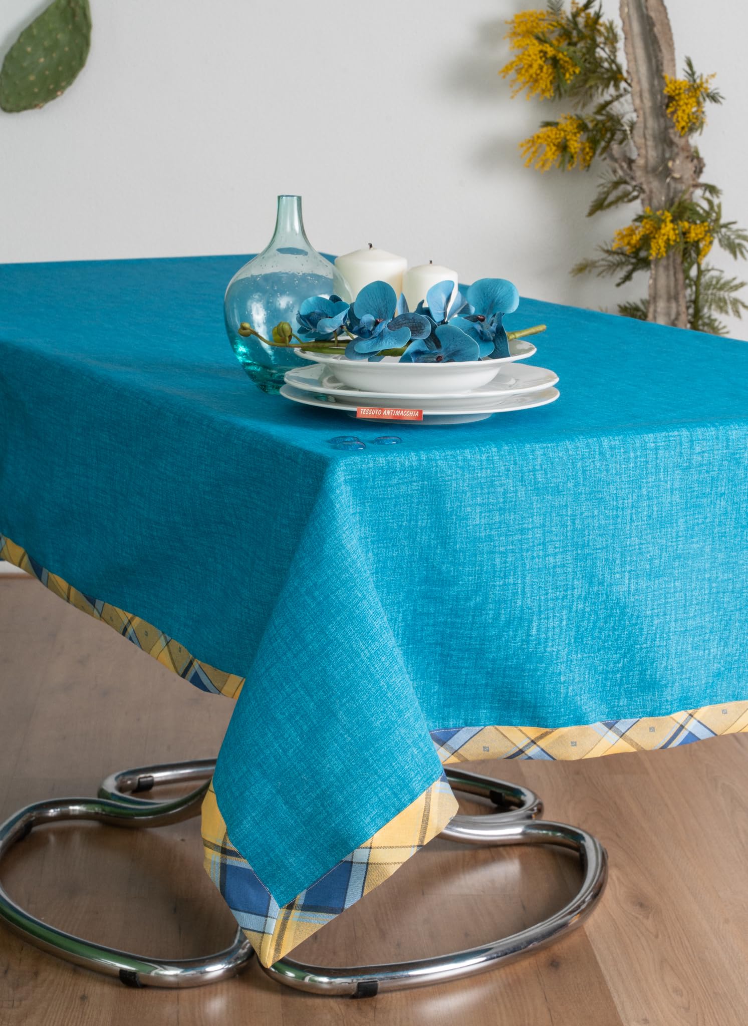 ESSE HOME -Tovaglia Copritavolo Antimacchia - Tessuto Misto Cotone Idrorepellente Resinato - Cinzia 0135 (Celeste, 140x210)