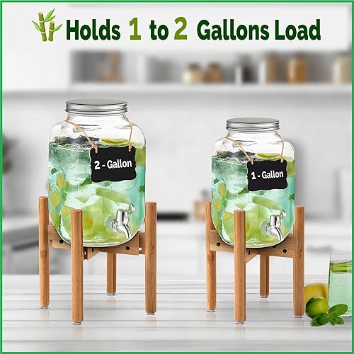 Miniatura 5 de Soporte dispensador de bebidas  Tarro de vidrio para bebidas y jarra de agua  Ajustable hasta 11.5 pulgadas de ancho  Bambú