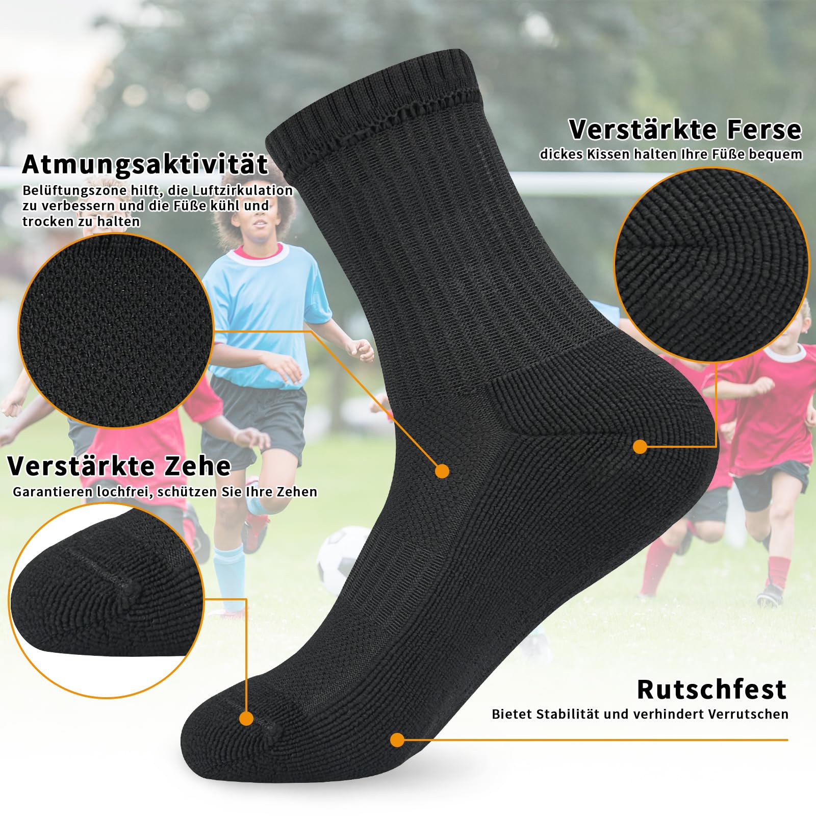 Chaussettes de football antidérapantes pour enfants, lot de 3 paires, tailles 31-34/35-38