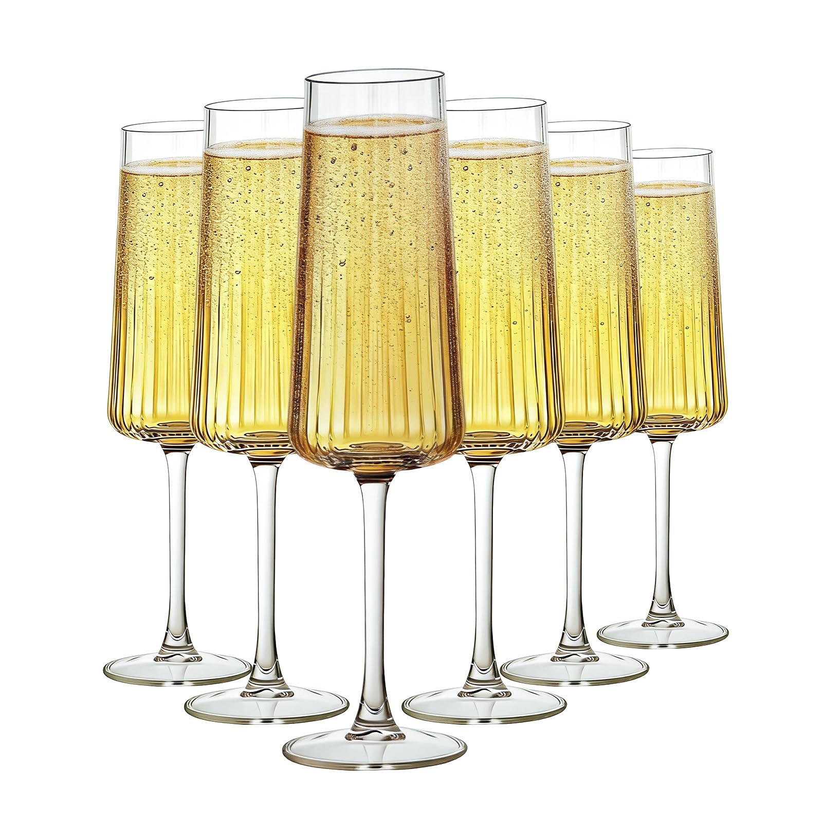 Copas de champán elegantes de 255 ml fabricadas con silueta moderna en pack de 6