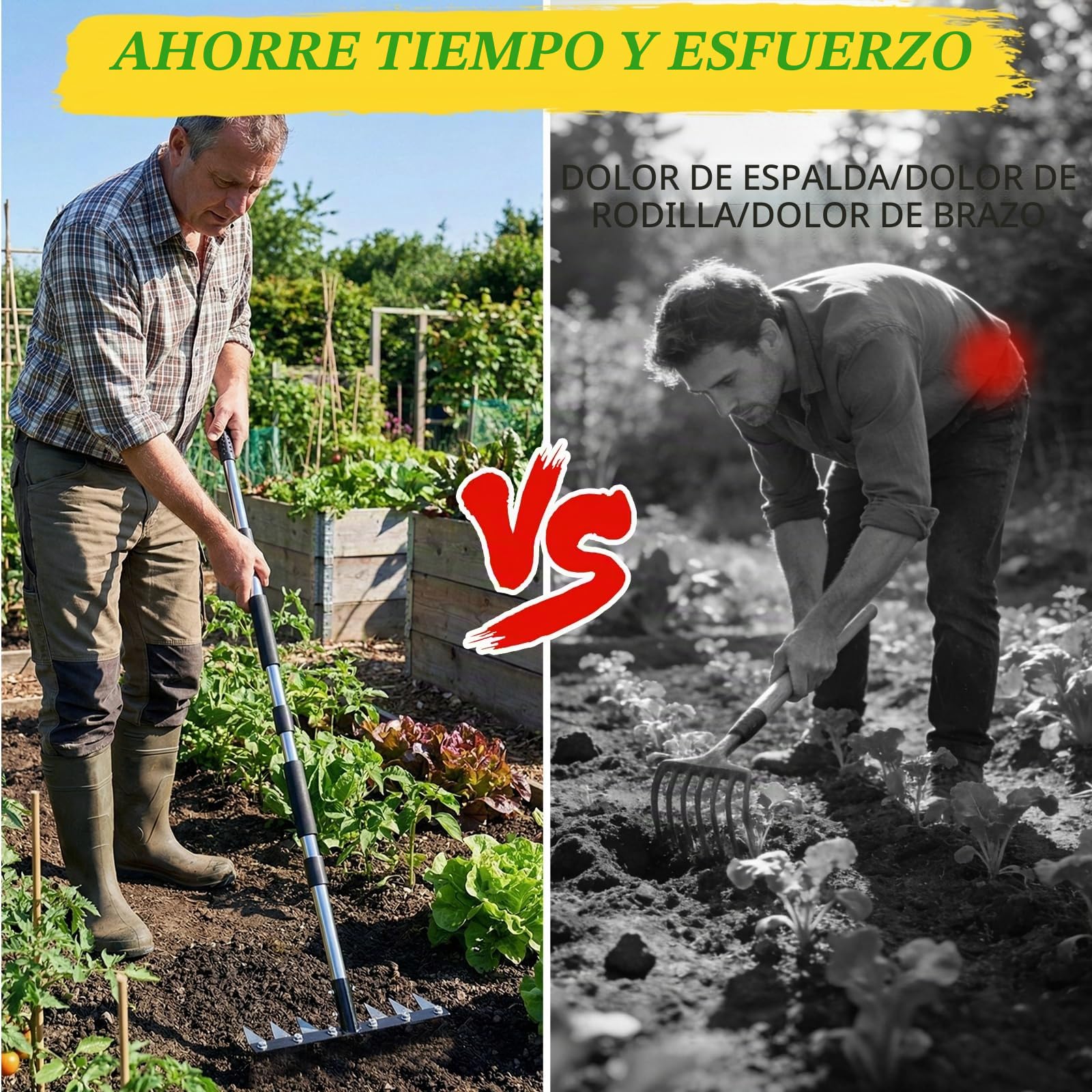 GAESHOW Rastrillo de Deshierbe con Mango Ajustable de 155 cm, Rastrillo para Malezar, Rastrillo Jardin de 8 Dientes de Acero Inoxidable para una Eficiente EliminacióN de Suelo