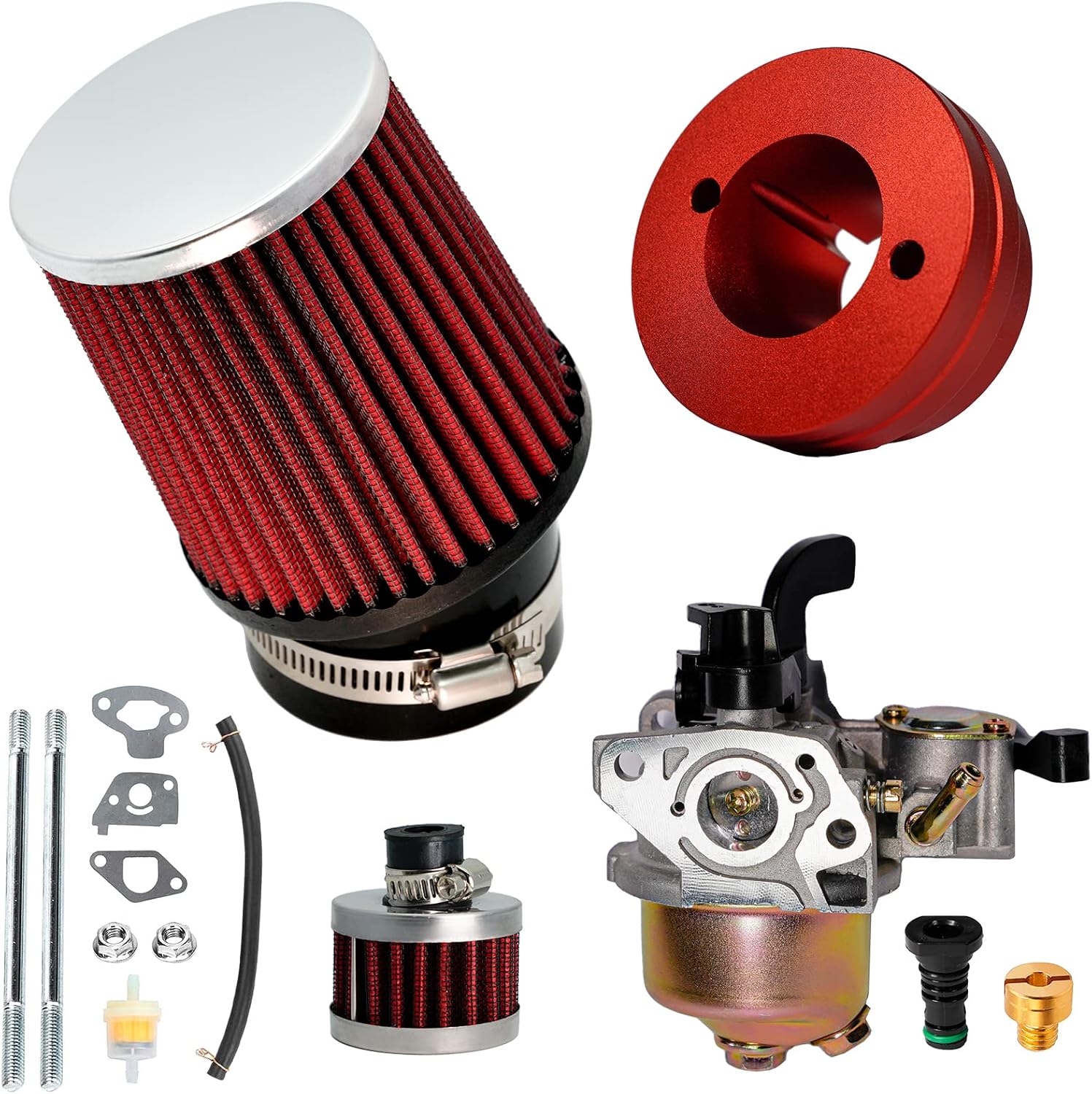 JMCHstore Carburetor Air Filter Adapter Kit for Monster Mega Moto MMB80 MMB105, Coleman B100 RB100 105cc, Motovox MBX10 Baja DB30 97cc Orxyearth Dirt Kids Mini Bike Lifan 80cc MMK80 Go Kart (Red)