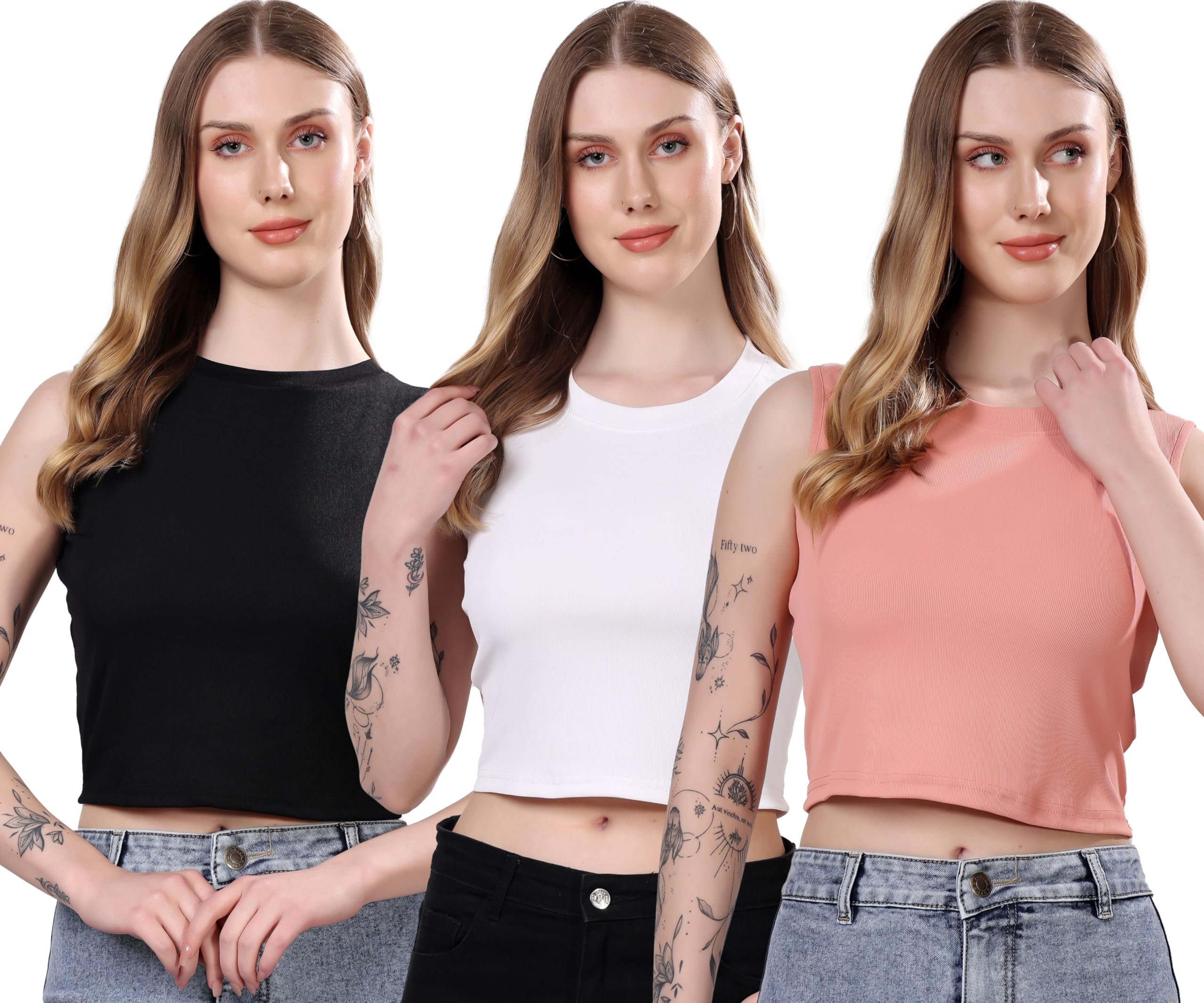 London Hills Women Tops | Crop Top for Woman | Tank Tops for Woman | Sleeveless Tops' for Women Stylish | Halter Neck | Stretchable Crop Top | Ribbed Top' | Pack of 2, Pack of 3-picture-22