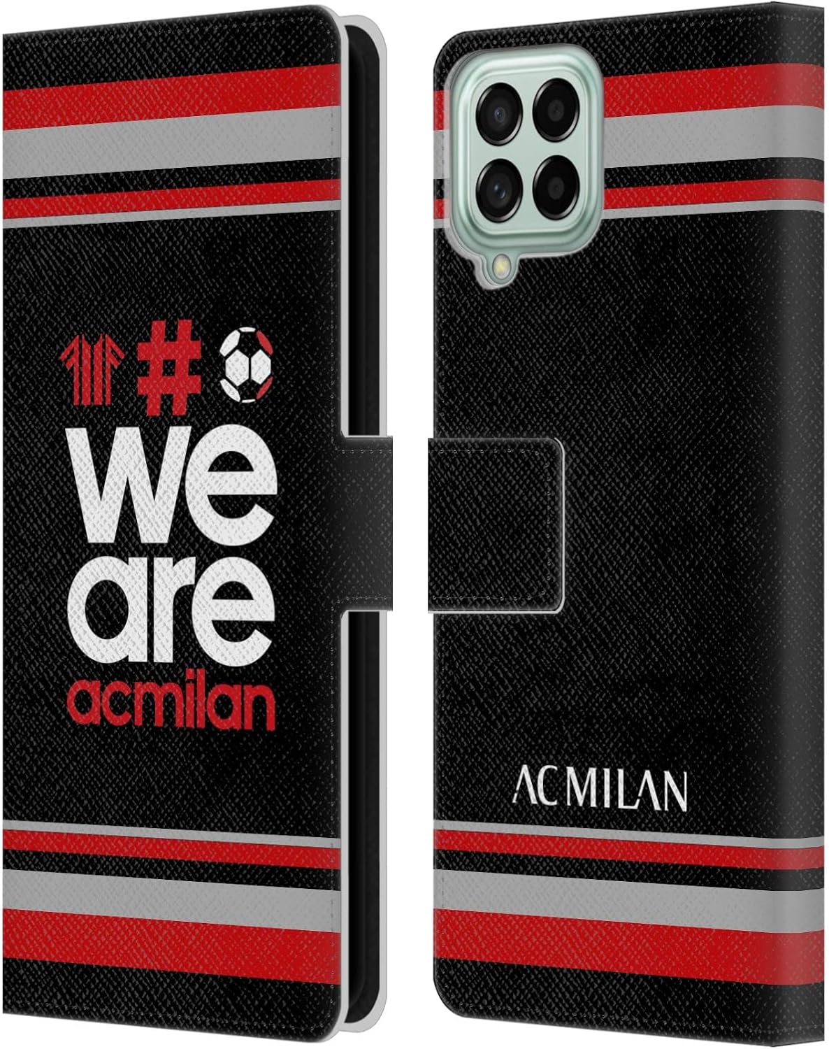 Head Case Designs Officially Licensed AC Milan Stripes 2 Crest Leather Wallet Case Compatible with Samsung Galaxy M53 (2022)