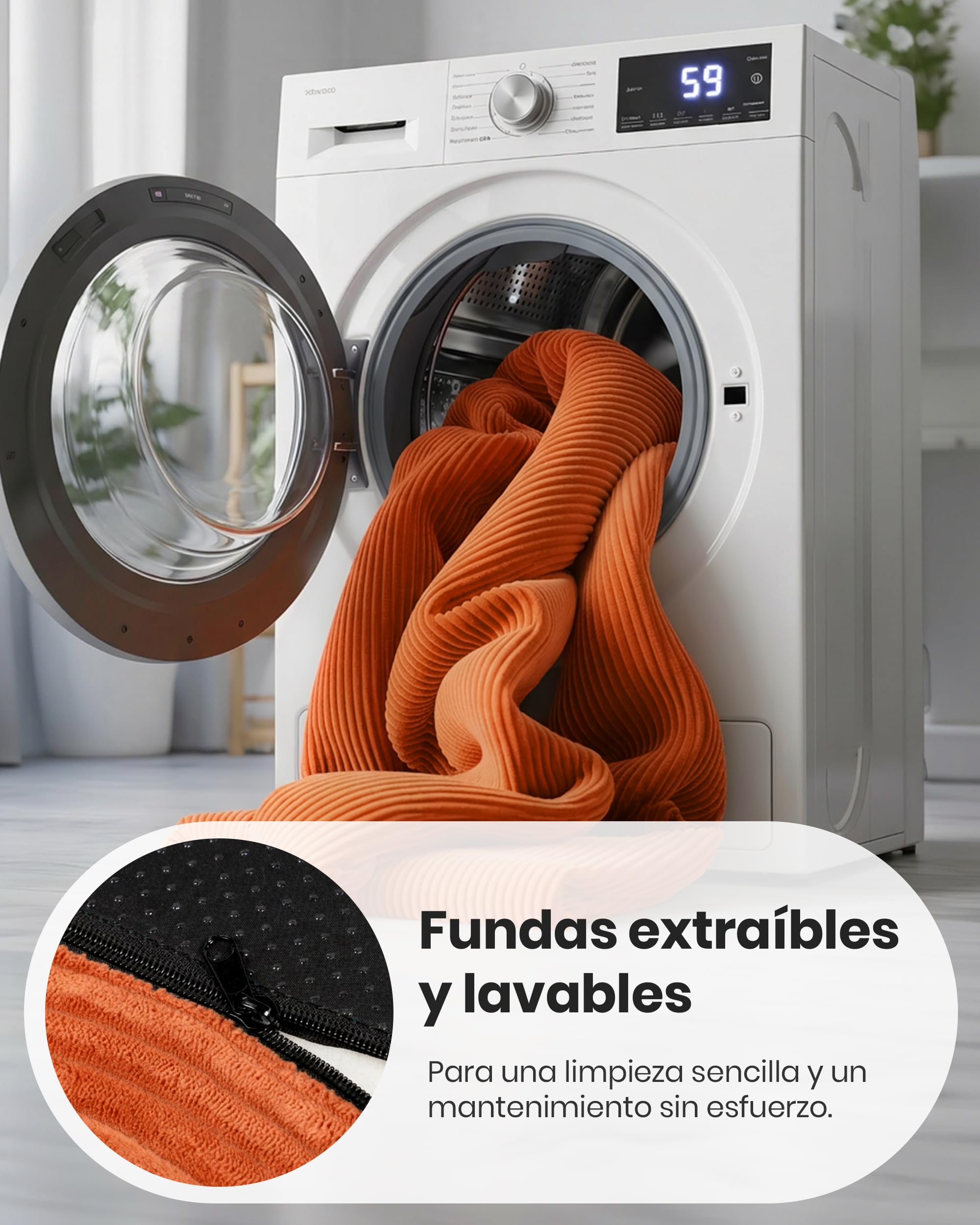 190cm Sofá Cama 2-3 Plazas con Espuma, Modular 5 en 1, Naranja | Versátil Sofá Cama de Pana con Asiento Profundo, Sofá de Suelo para Apartamento, Apto para Mascotas y Ergonómico