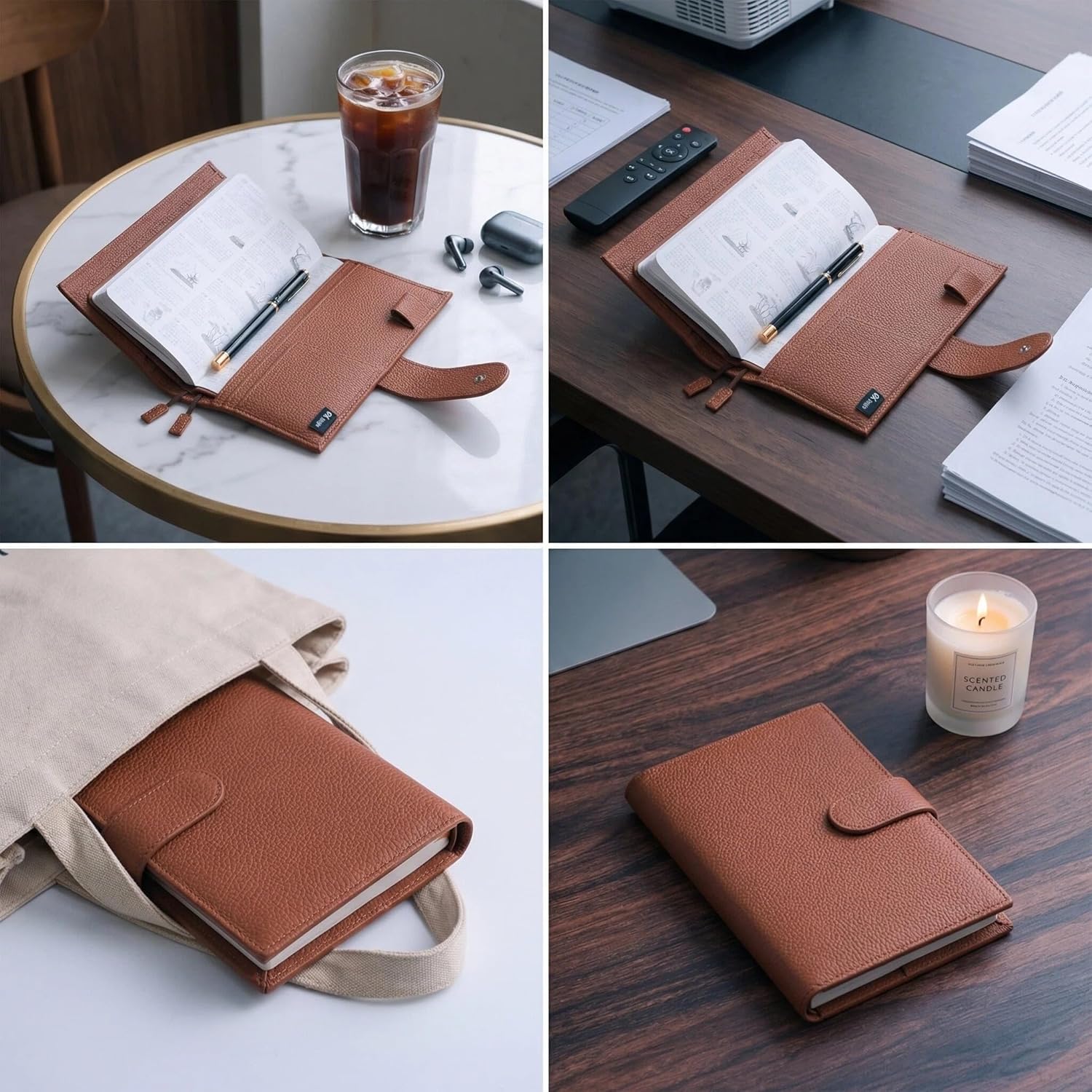 Leather Planner Cover for Hobonichi Weeks & Weeks Mega, Pebbled Genuine Leather, Slim Notebook Case with Pen Loop, Card Slots, Bookmarks & Back Pocket,(BROWN)