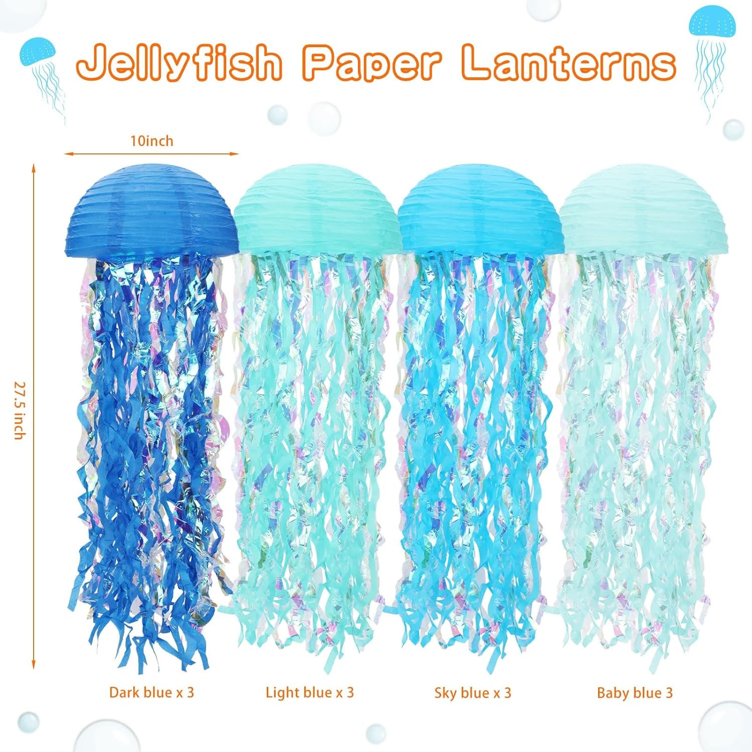 Baquler Set of 12 Jellyfish Paper Lanterns Jellyfish Lanterns Hanging Decoration for Mermaid Sea Ocean Birthday Party Decorations(Many Colors)