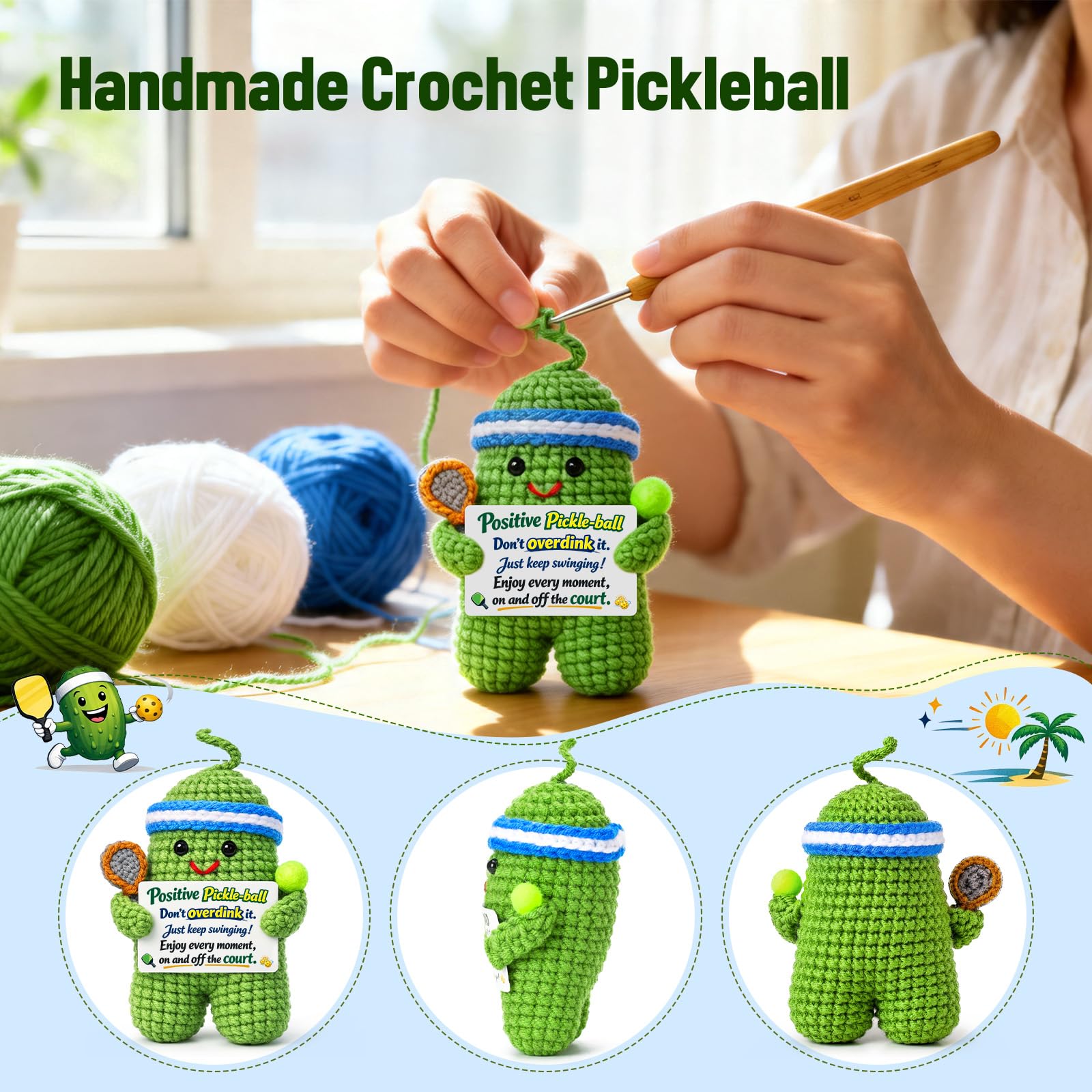 Pickleball Gifts for Women Men - Funny Crochet Pickle Ball Accessories Gift Inspirational Positive Support Stress Relief Cheer for Friend Coworker College Student Fathers Day Birthday