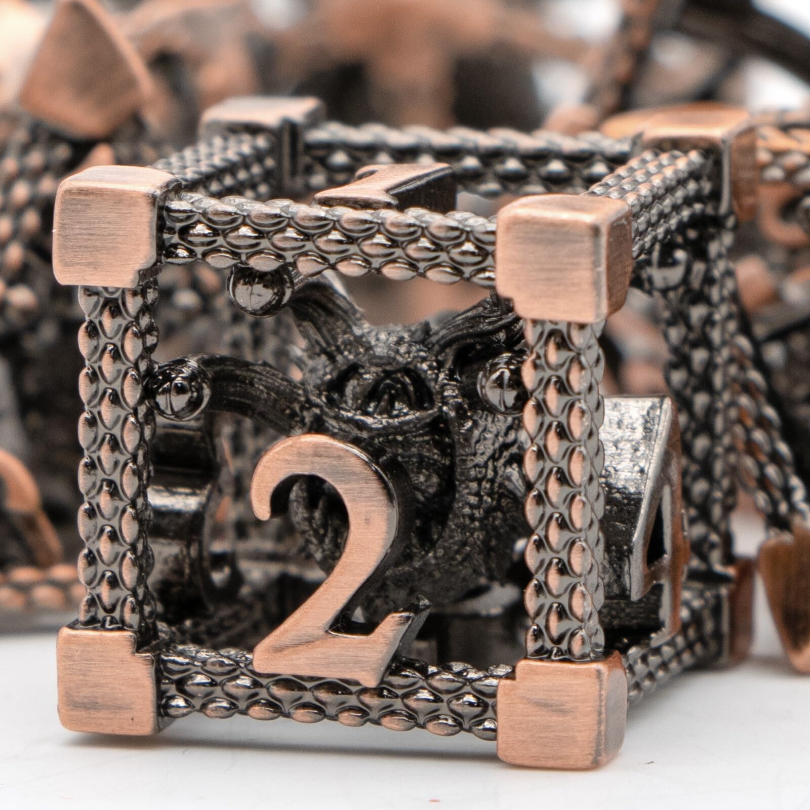 Beholder Dice,HNCCESG Metal DND Dice of 7 Piece Dice Set for Dungeons and Dragons,RPG Role Playing MTG Tabletop Board Games(Eye-Copper)