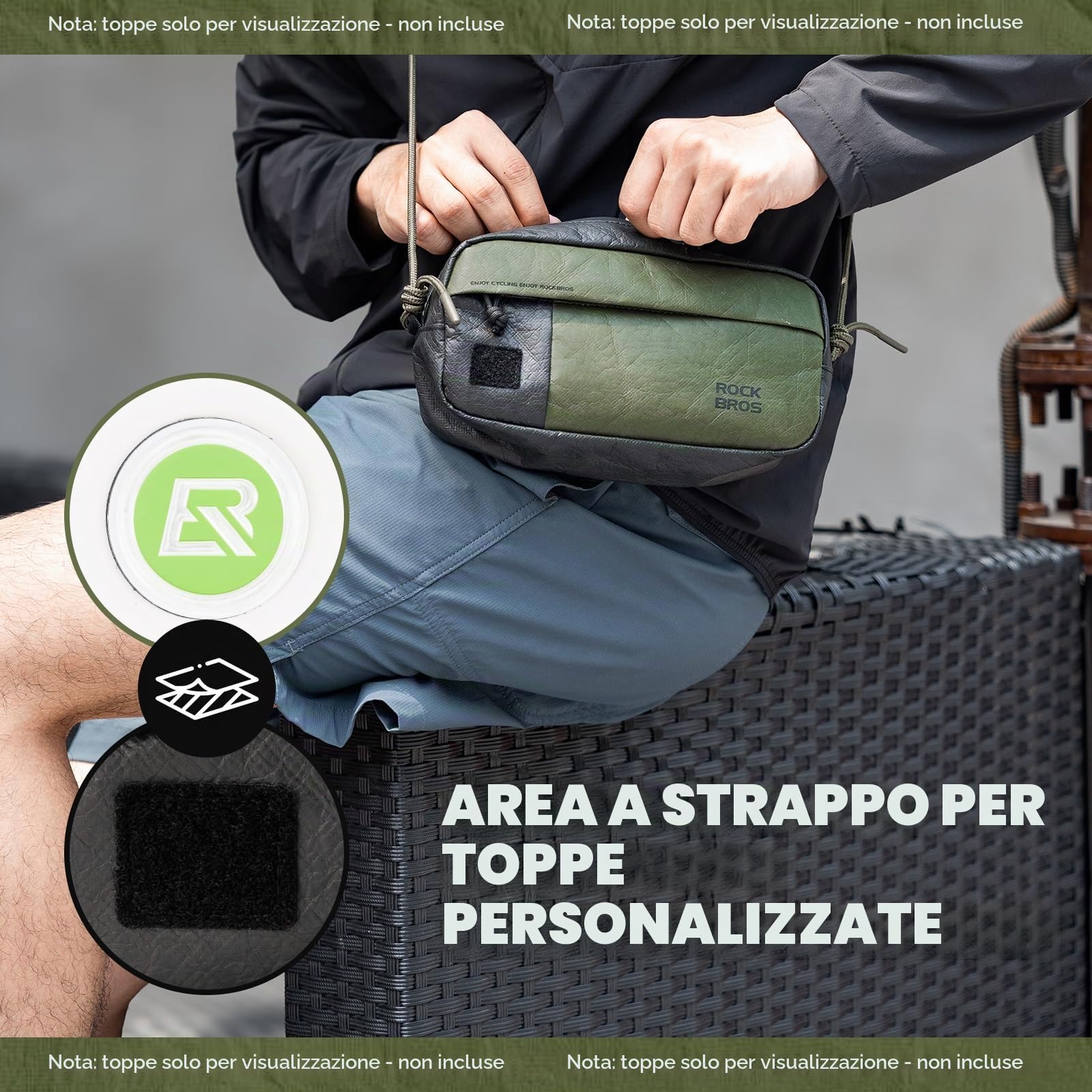 ROCKBROS Borsa Bici Manubrio 2-in-1, 1.5L Idrorepellente Ultraleggera Verde | Tracolla Regolabile Inclusa, Tessuto Resistente All'Acqua, Struttura Leggera, Compatibile con MTB, E-bike e Pieghevoli
