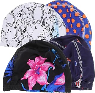 HONMEET Touca De Banho Touca De Natação De Silicone 4 Unidades Para Meninas Touca De Banho Preta Para Mulheres Orelha De Natação Para Meninas Para Adultos