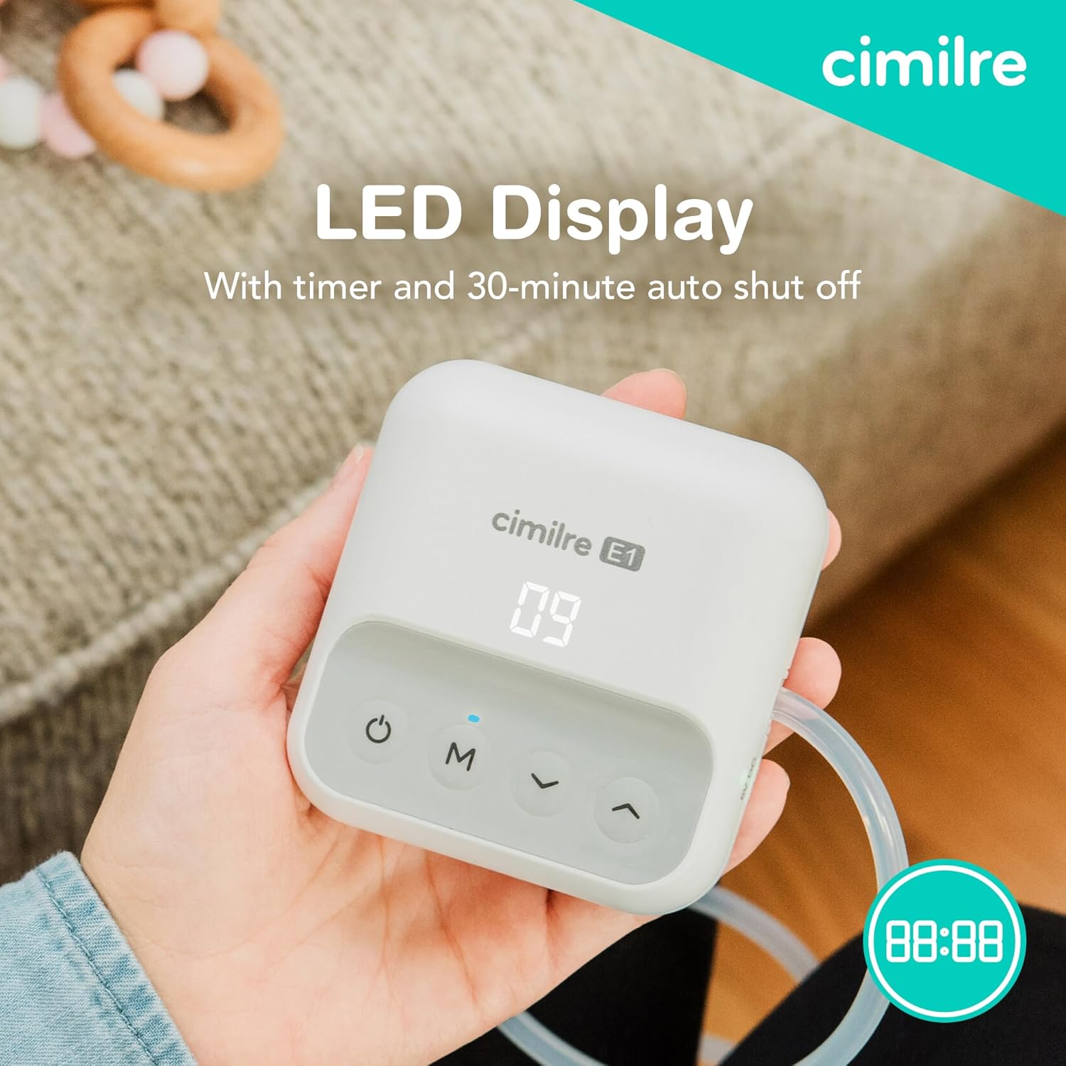 E1 Portable Breast Pump by Cimilre, Ultra Small Size with Rechargeable Battery for Moms On-The-Go, Easy to Use and Comfortable Double Electric Breast Pump