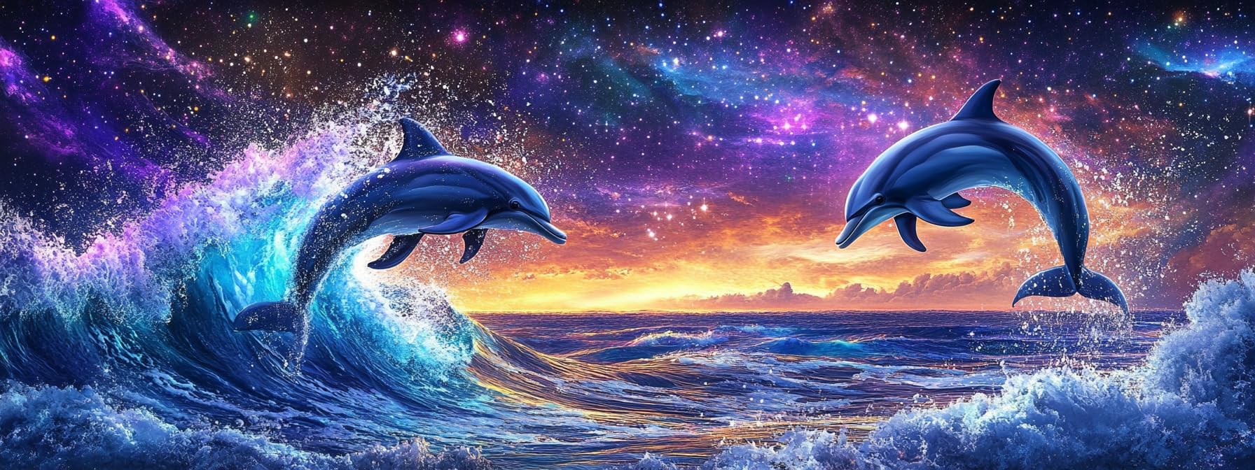 Yomiie Large 5D Diamond Art Kits for Adults, Dolphins Diamond Painting Art Landscape DIY Full Round Drill Kits, Embroidery Rhinestone Diamond Crystal