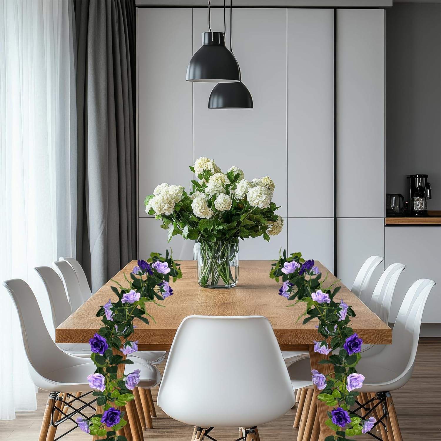 Fake Rose Garland 2 Pack, 15.8FT Artificial Flower Garlands Hanging Rose Vines Silk Flowers for Wedding Backdrop Home Garden Arch Party Decor (Purple) - Image 6