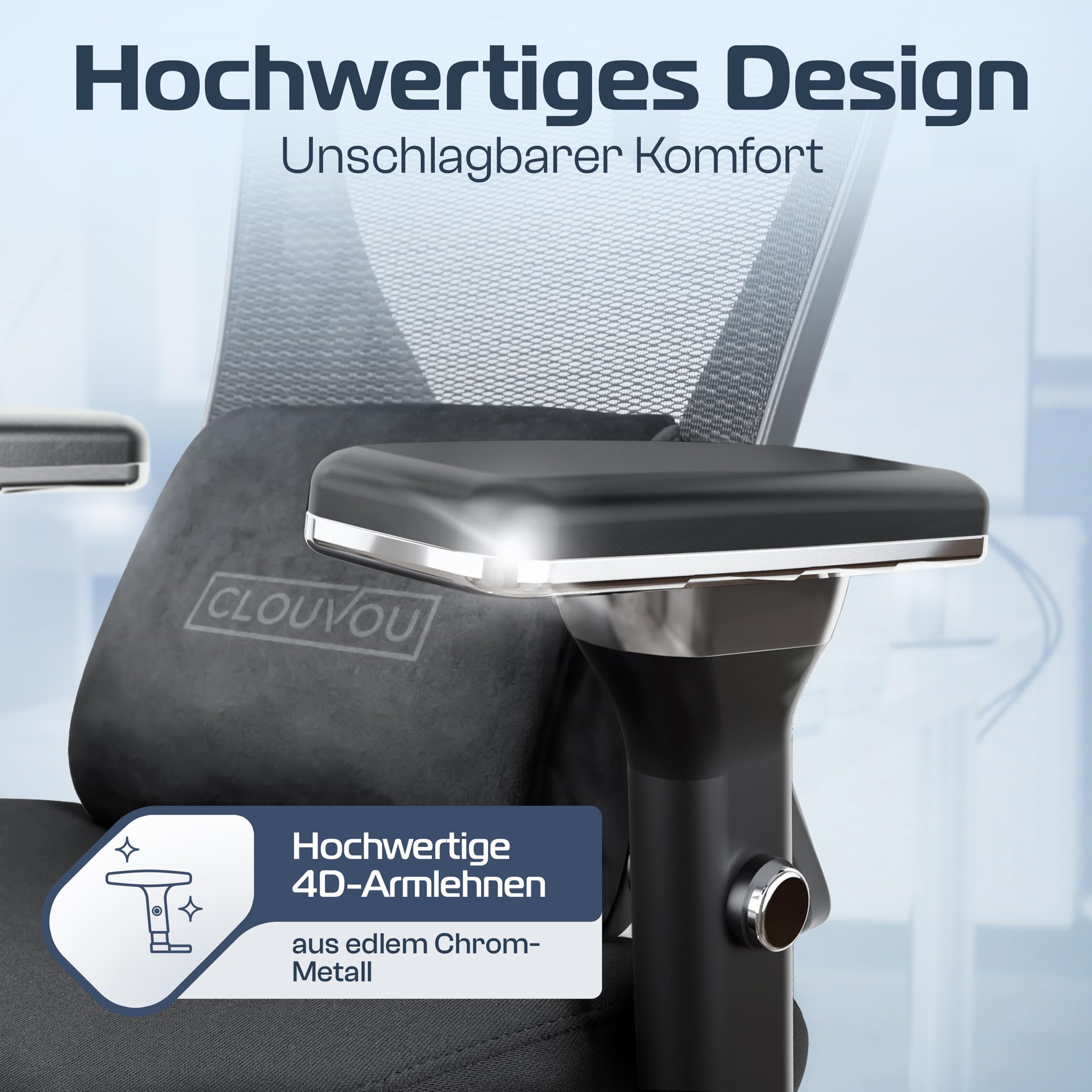 CLOUVOU CleverSeat Bürostuhl Ergonomisch TESTSIEGER Schreibtischstuhl Drehstuhl 150 kg