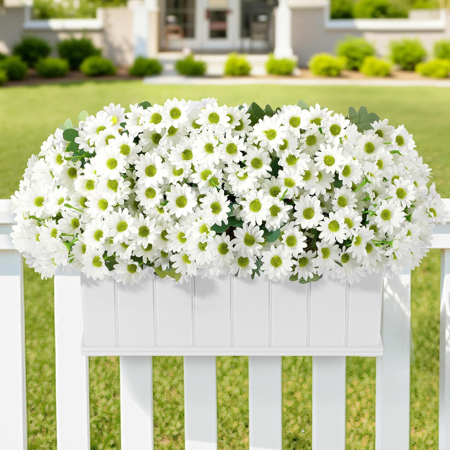 Lifewit Artificial Flowers Daisy for Outdoor Indoor, 12 Bundles Plastic Fake Flowers Mums for Home Garden Decor, Porch, Window Box, Faux Realistic Plants with UV Resistant(White)