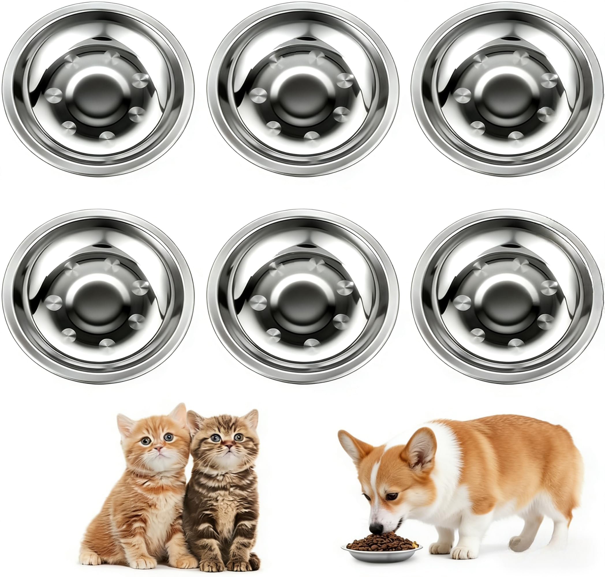OSDUE Shallow Cat Bowls Whisker Friendly, 6 PCS Stainless Steel Cat Bowls 5.5Inch Wide Cats food bowls Whisker Fatigue Relief For Kittens Cats Small Dog Rabbit Hamster Pets, Easy To Clean