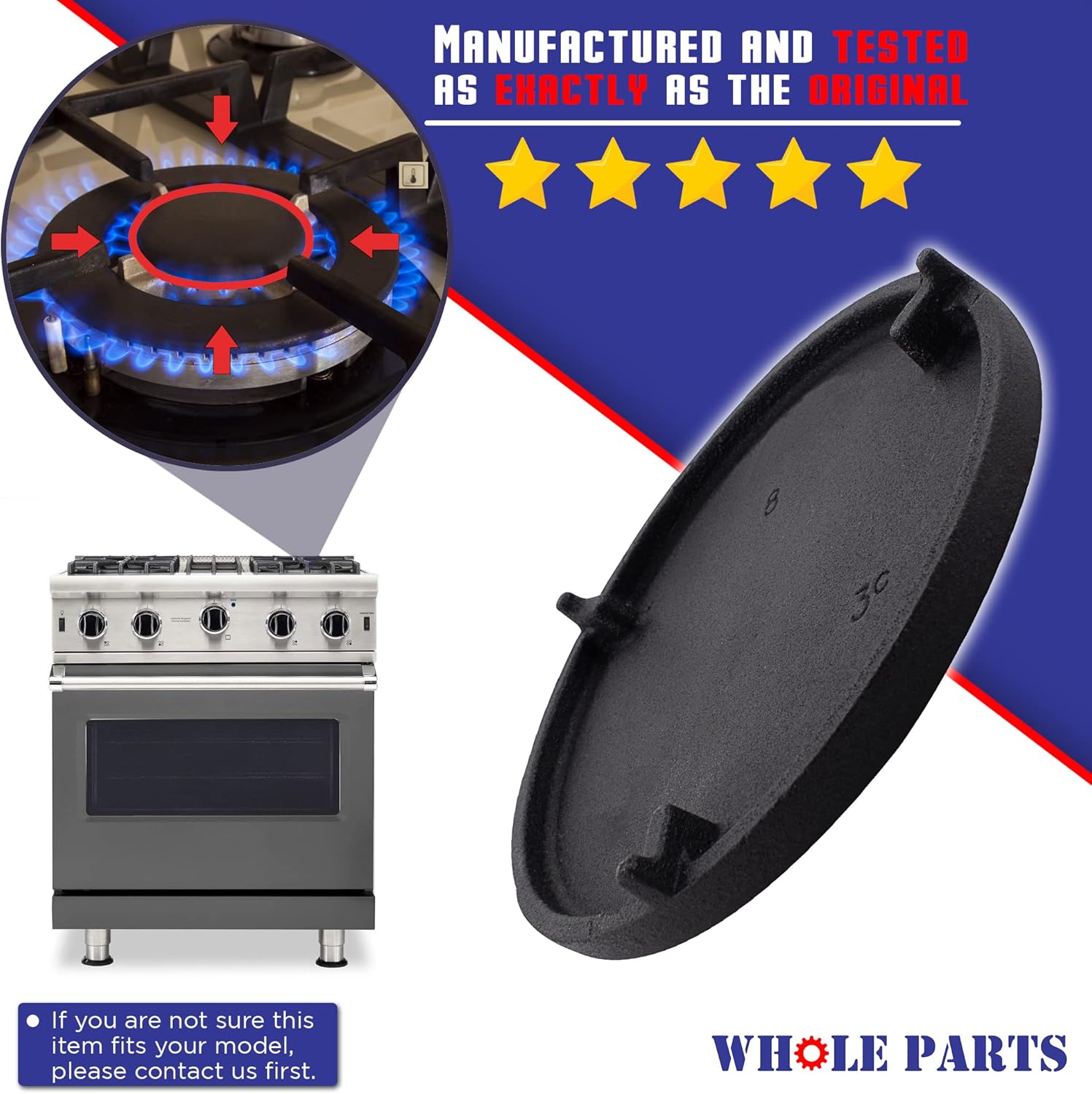 Upgraded Whole Parts Burner Cap (Black) Part # PA080015, Replacement and Compatible With Some Viking Gas Ranges Appliance - Replaces 066982-000 Models - Non-OEM Viking Parts & Accessories